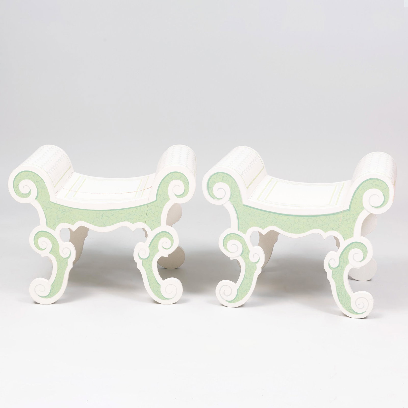 Pair of Baroque Style Painted Tabourets, Modern: Pair of Baroque Style Painted Tabourets, Modern 19 1/4 x 24 x 15 3/4 in.