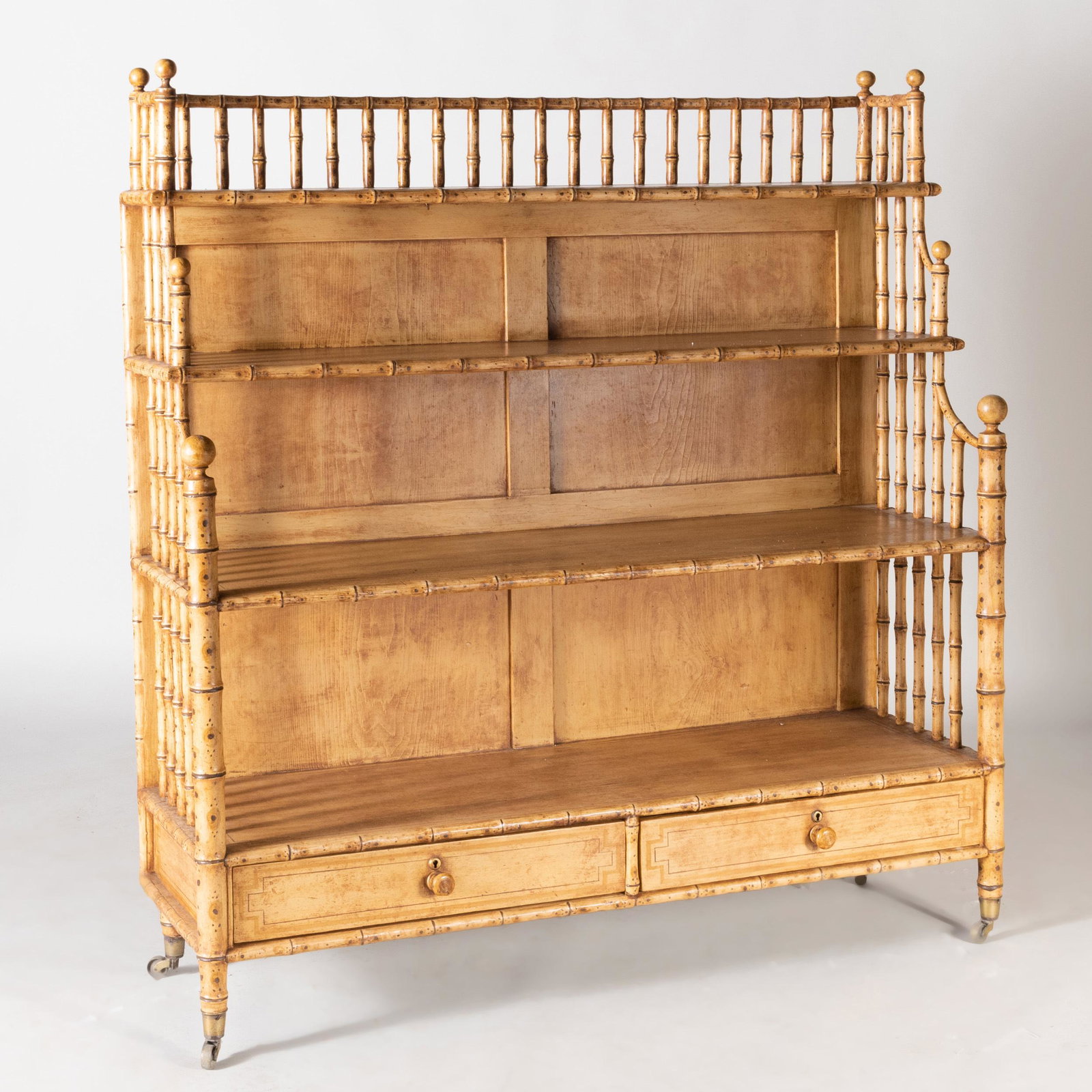 Faux Bamboo Painted Waterfall Bookcase: Faux Bamboo Painted Waterfall Bookcase 50 x 47 x 14 in.