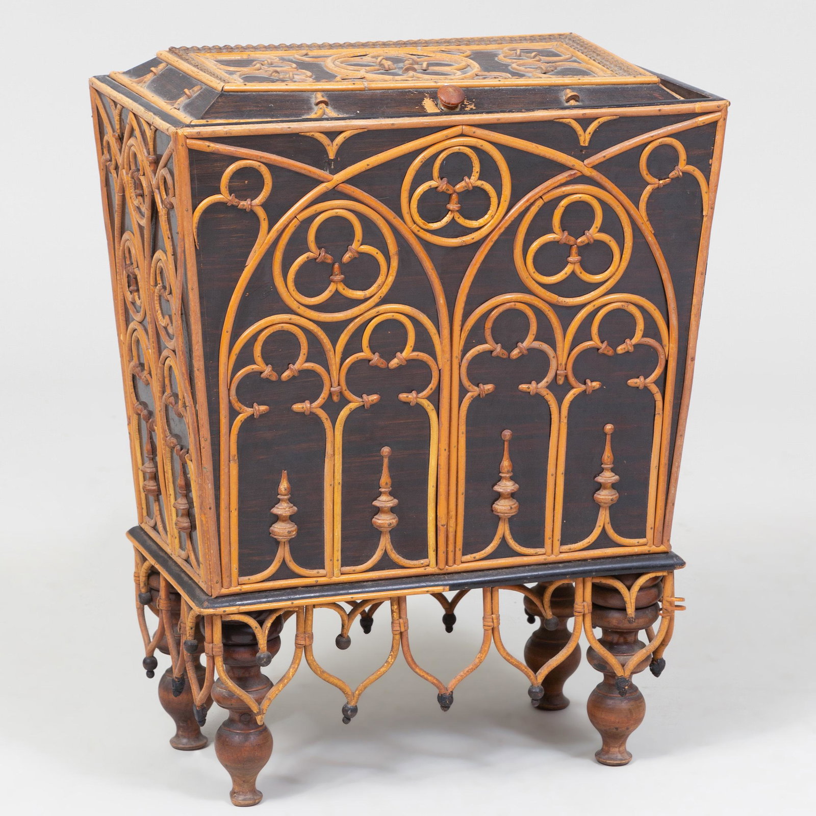 Neo-Gothic Willow and Faux Rosewood Kindling Box: Neo-Gothic Willow and Faux Rosewood Kindling Box 20 1/2 x 15 1/2 x 10 in.
