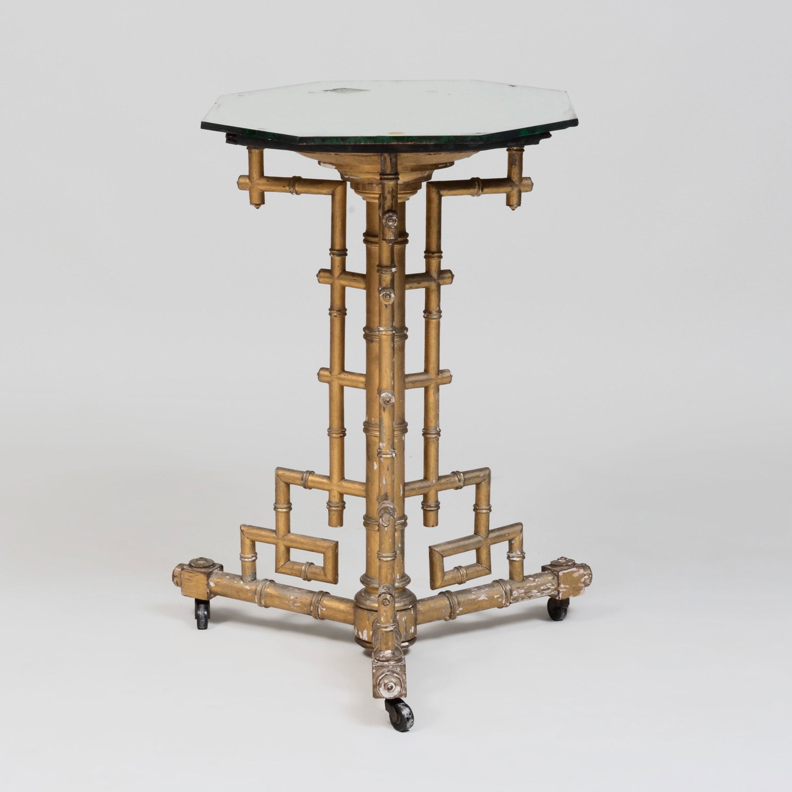 Edwardian Giltwood Faux Bamboo Octagonal Table: Edwardian Giltwood Faux Bamboo Octagonal Table Fitted with an associated mirrored top. 27 1/4 x 23 x 17 in. Sold Sotheby's, NY, The Estate of Brooke Astor, September 24-25, 2012, Lot 785.