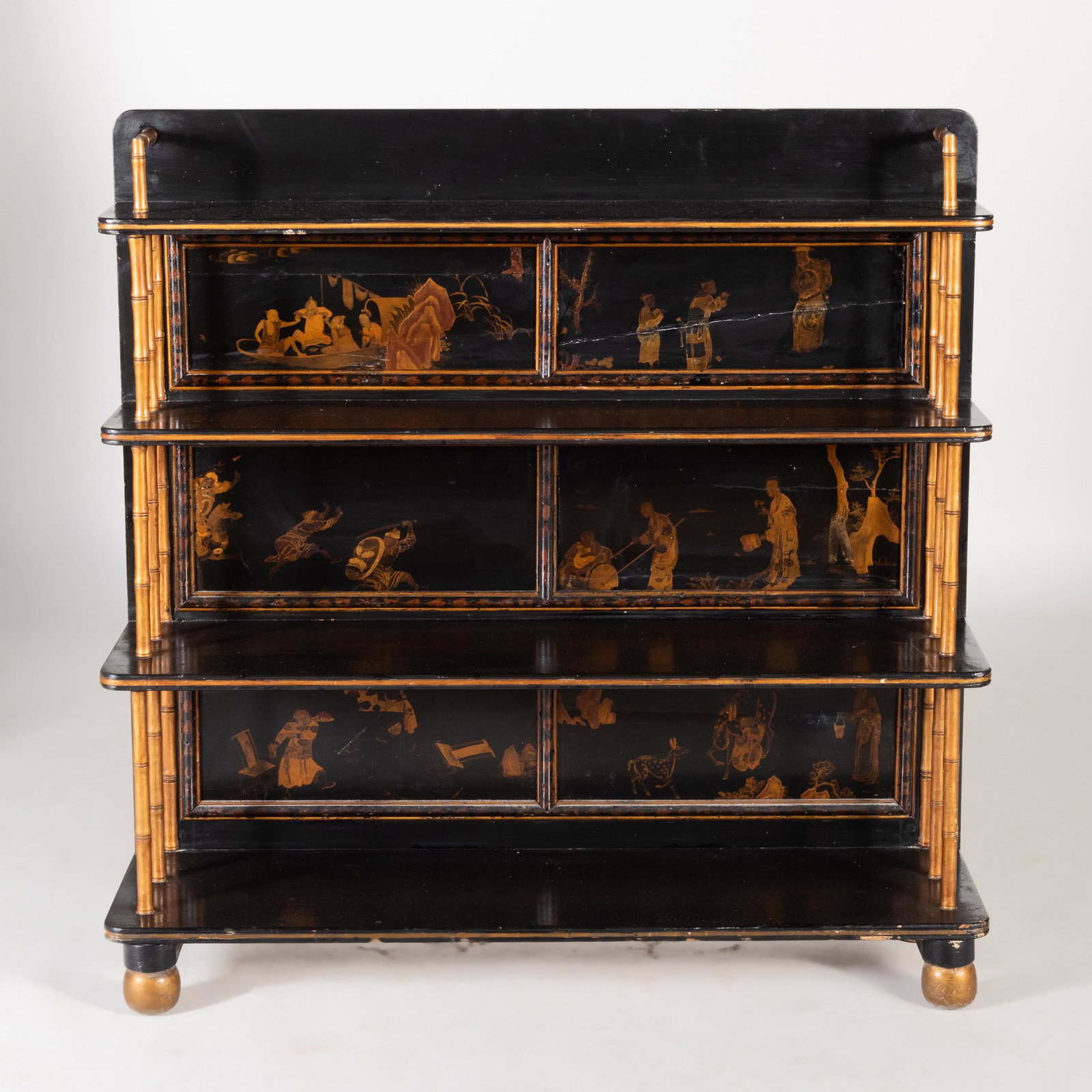 Early Victorian Black Painted and Parcel-Gilt Bookshelf: Early Victorian Black Painted and Parcel-Gilt Bookshelf 37 1/2 x 37 1/2 x 10 1/2 in.