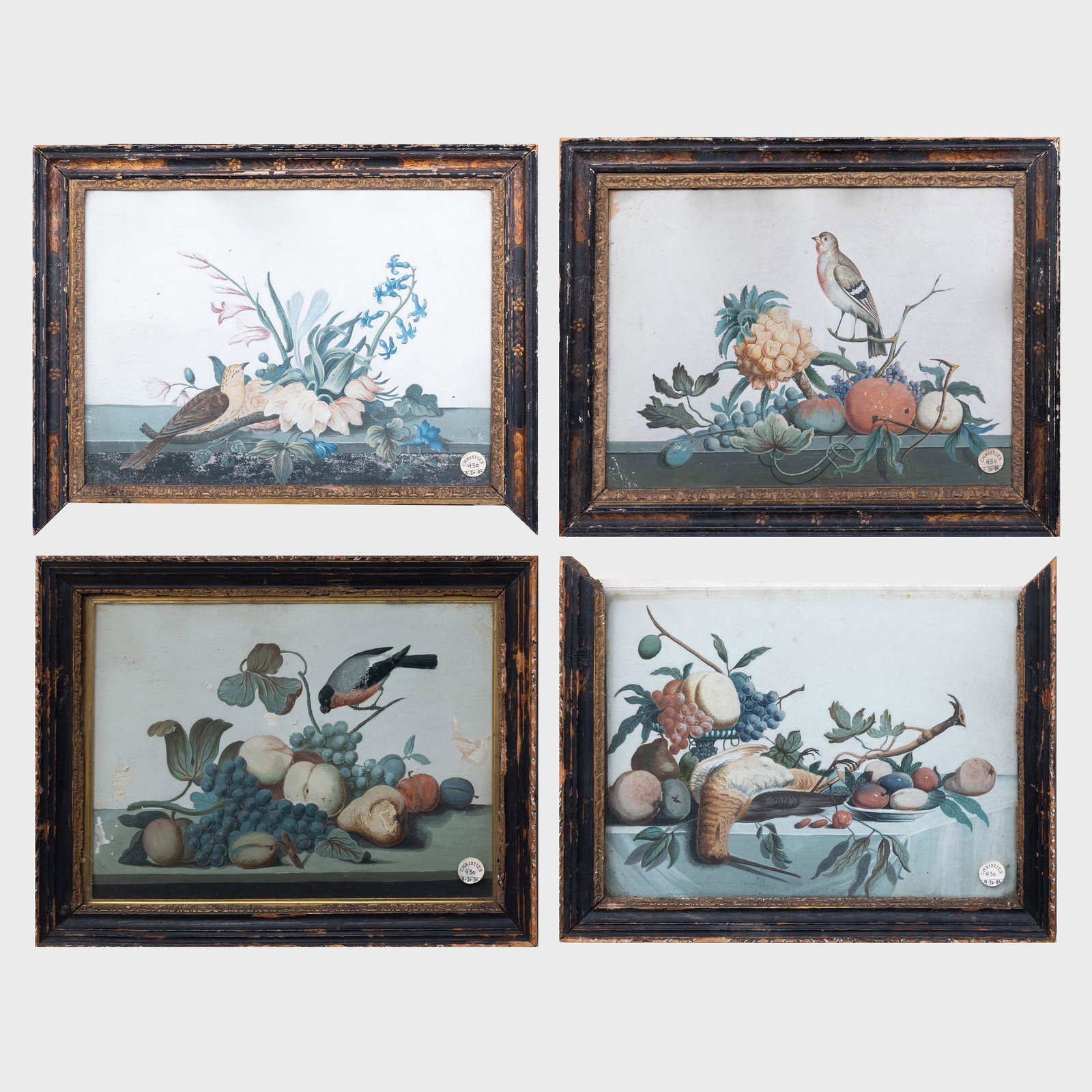 Irish School: Four George II Embossed Bird Pictures, in: Irish School: Four George II Embossed Bird Pictures, in the Style of Samuel Dixon Four gouache on embossed paper. All 11 1/4 x 15 in. (sight), 14 x 18 in. (frame). Note: Dixon's 1755 set Foreign and 