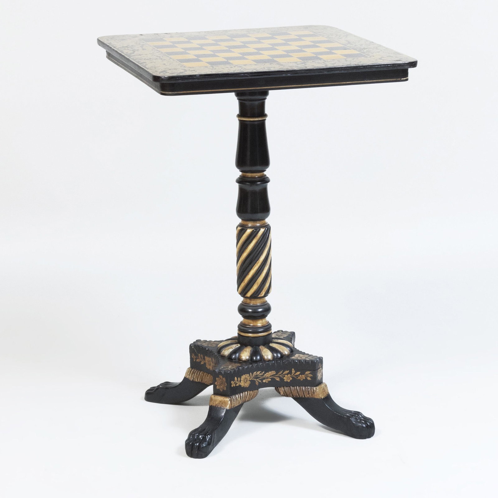 Regency Style Penwork Games Table with Paw Feet: Regency Style Penwork Games Table with Paw Feet 29 1/2 x 20 x 19 3/4 in.