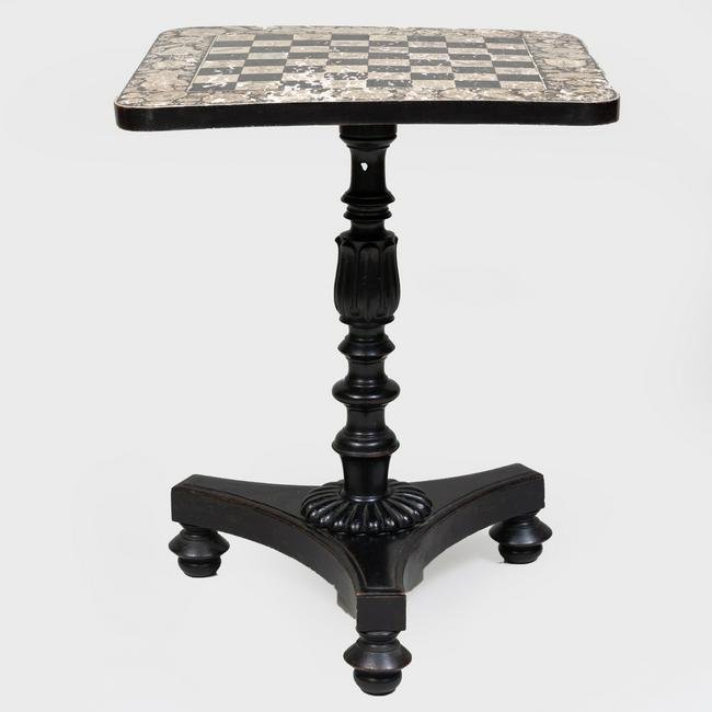 Early Victorian Penwork and Ebonized Games Table: Early Victorian Penwork and Ebonized Games Table22 1/2 x 17 1/2 x 18 in.