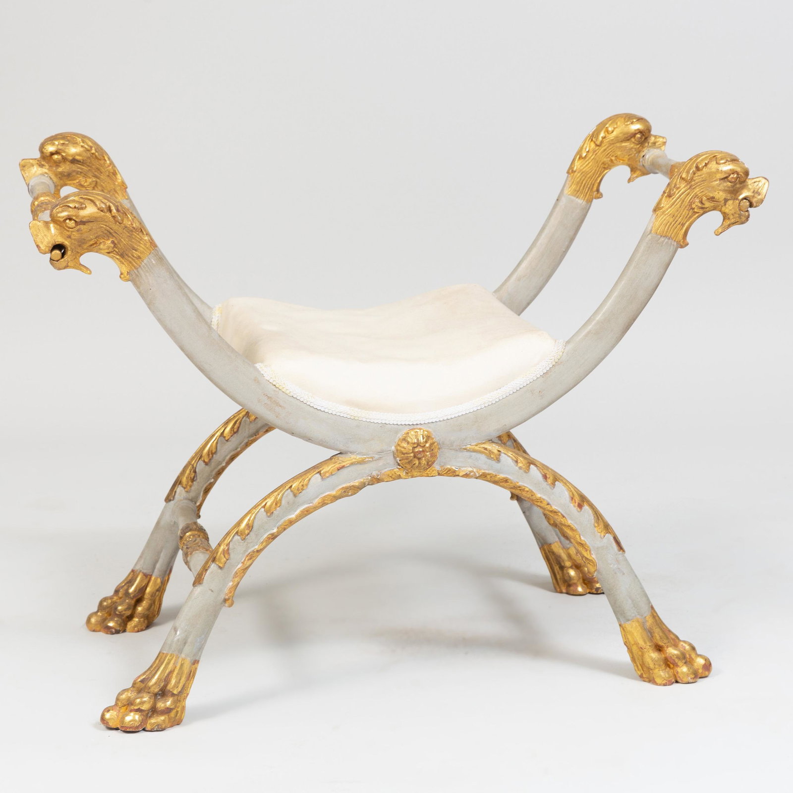 Continental Painted and Parcel-Gilt Tabouret: Continental Painted and Parcel-Gilt Tabouret 25 1/4 x 33 x 15 3/4 in.