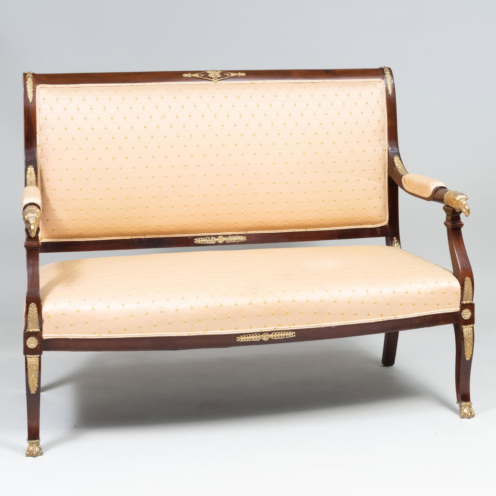 Empire Style Gilt-Bronze-Mounted Mahogany Settee: Empire Style Gilt-Bronze-Mounted Mahogany Settee 42 1/2 x 55 x 24 1/2 in.