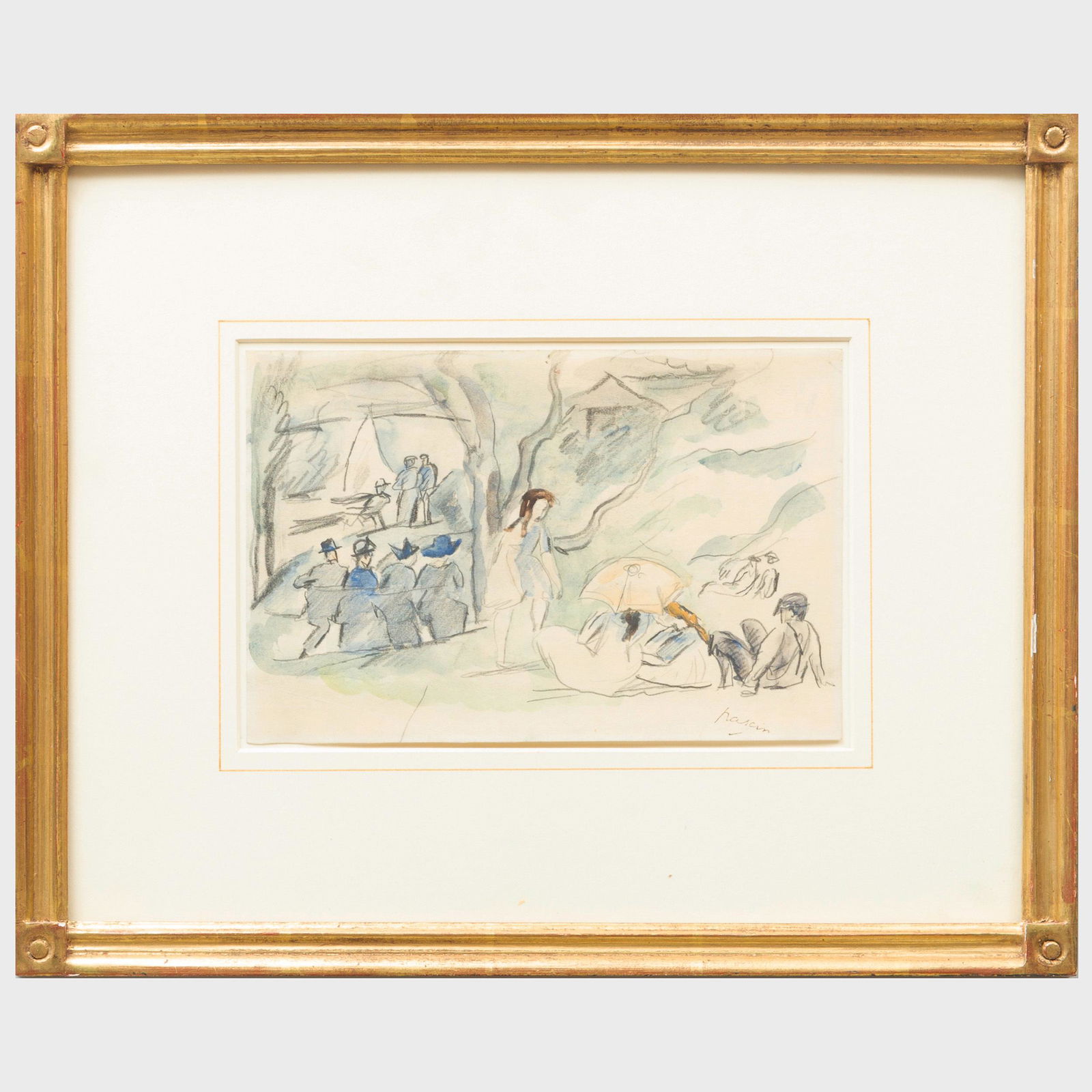 Jules Pascin (1885-1930): Untitled: Jules Pascin (1885-1930): Untitled Watercolor and crayon on paper, signed 'Pascin' lower right. 6 x 9 in. (sheet), 13 x 16 in. (frame). Property from the Estate of Luce Klein