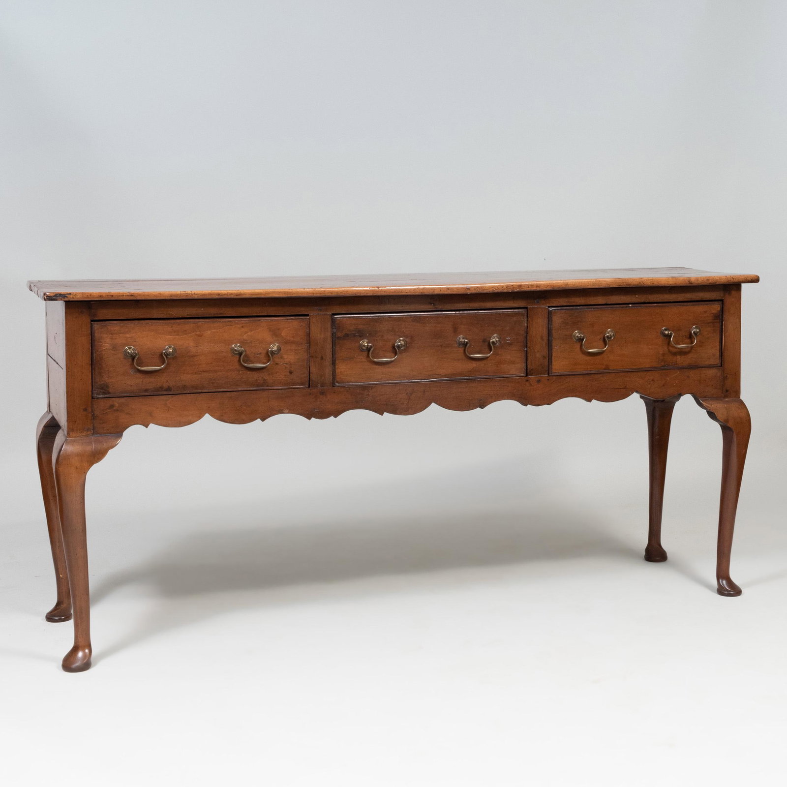 George III Style Fruitwood Welsh Dresser Base: George III Style Fruitwood Welsh Dresser Base Fitted with three drawers. 31 x 65 1/2 x 17 1/4 in.