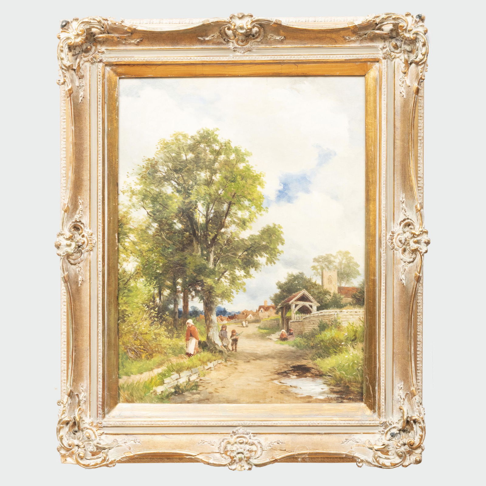 David Bates (1840-1921): The Lynch-Gate, Valley of the: David Bates (1840-1921): The Lynch-Gate, Valley of the Avon, Warwick Oil on canvas, 1908, signed 'David Bates' and dated lower right, signed, titled and dated on the reverse. 23 1/2 x 18 in., 30 1/2 x