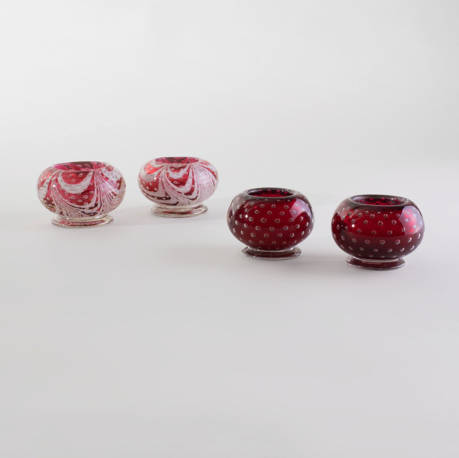 Two Pairs of Internally Decorated Glass Rose Bowls: Two Pairs of Internally Decorated Glass Rose Bowls The larger 2 1/2 x 4 in. diam. Property of a Lady from a Berkshire Home Designed by Bunny Williams