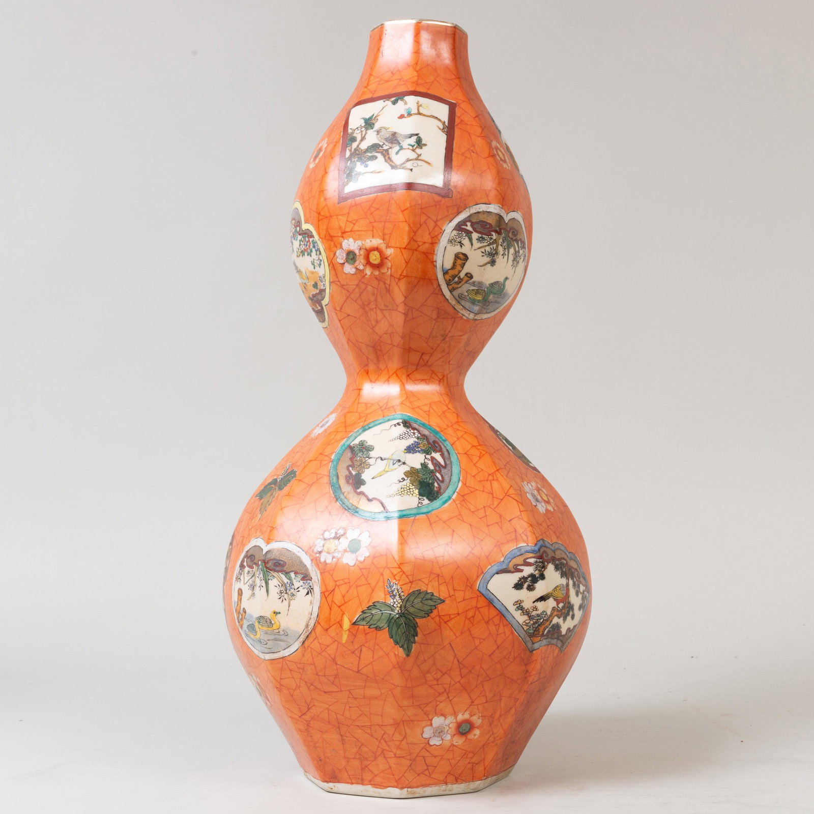 Large Mason's Style Orange Ground Porcelain Double: Large Mason's Style Orange Ground Porcelain Double Gourd Vase 24 1/2 in. high. Property from a Distinguished Gentleman, New York City