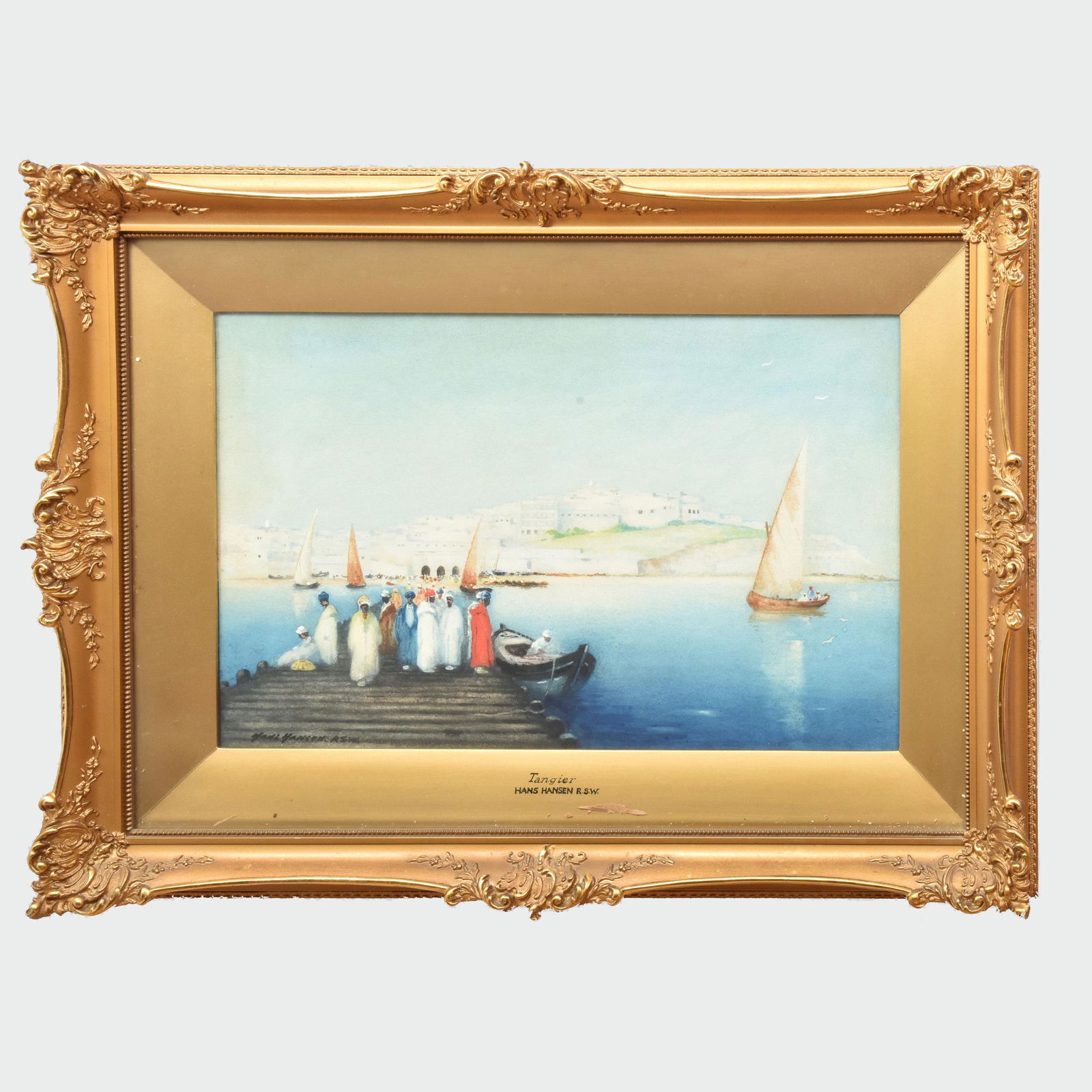 Hans Hansen (1853-1947): Tangiers: Hans Hansen (1853-1947): Tangiers Watercolor and gouache on paper, signed 'Hans Hansen RSW' lower left. 14 x 21 1/2 in. (sheet), 23 x 30 1/2 in. (frame).