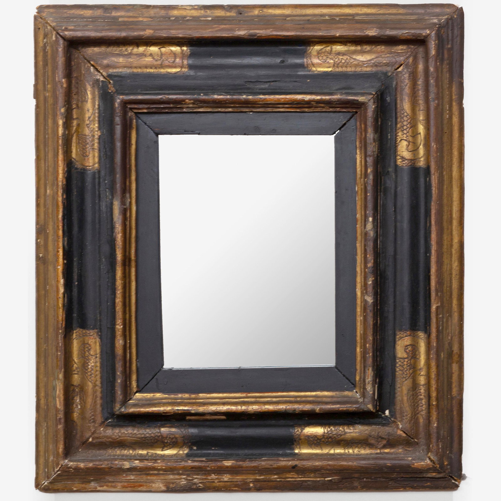 Small Italian Baroque Style Giltwood and Ebonized: Small Italian Baroque Style Giltwood and Ebonized Mirror 17 1/2 x 15 1/2 in. Property from a Distinguished New York Art Dealer