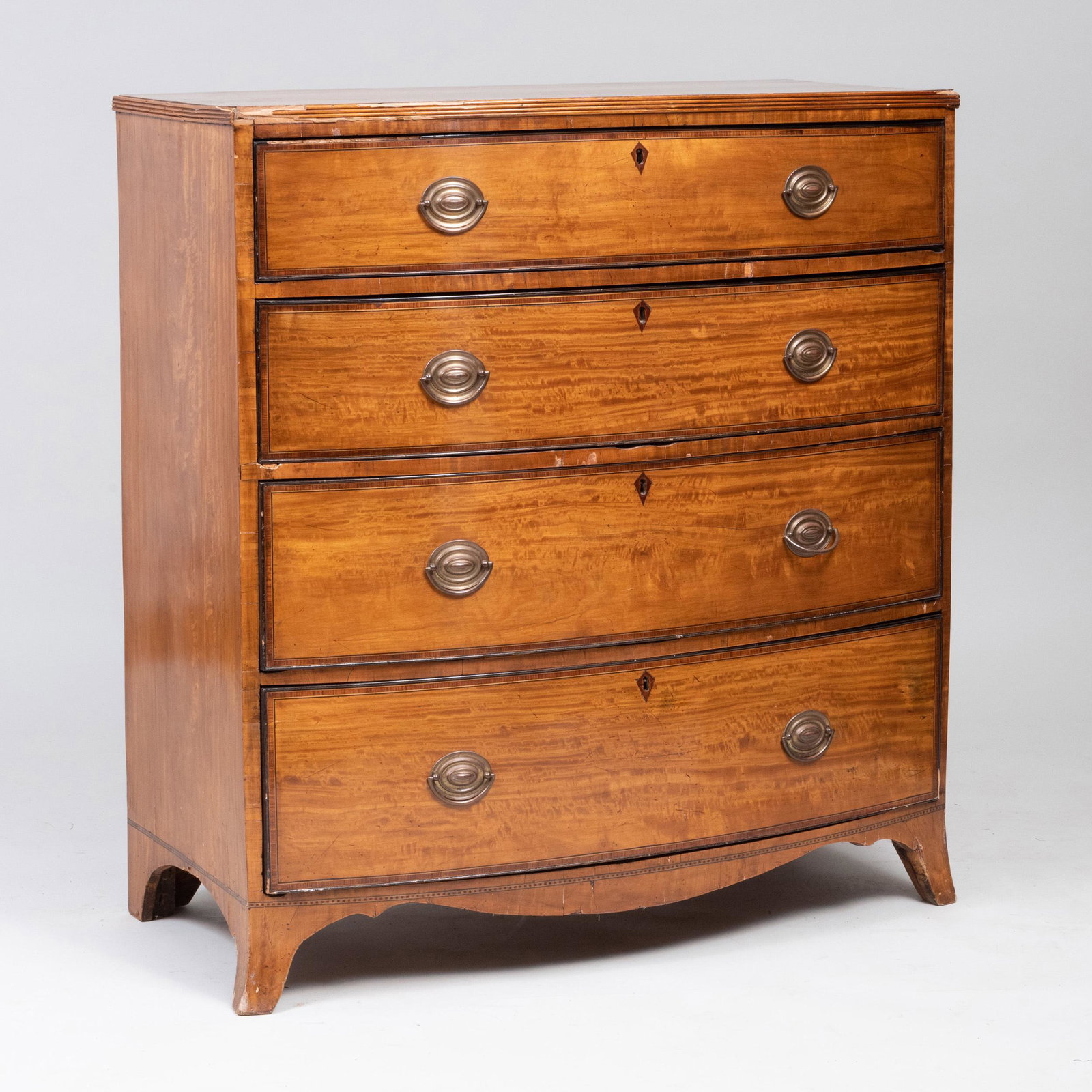 George III Inlaid Satinwood Bow-Fronted Chest of: George III Inlaid Satinwood Bow-Fronted Chest of Drawers 41 1/4 x 38 x 20 in.