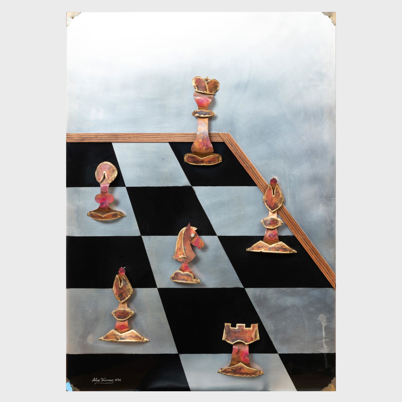 Alex Kovacs: Chess: Alex Kovacs: Chess Mixed media metal construction, 1976, signed 'Alex Kovacs' and dated lower left. 45 x 32 in., unframed. Property from the Estate of Sally and Herbert Solomon