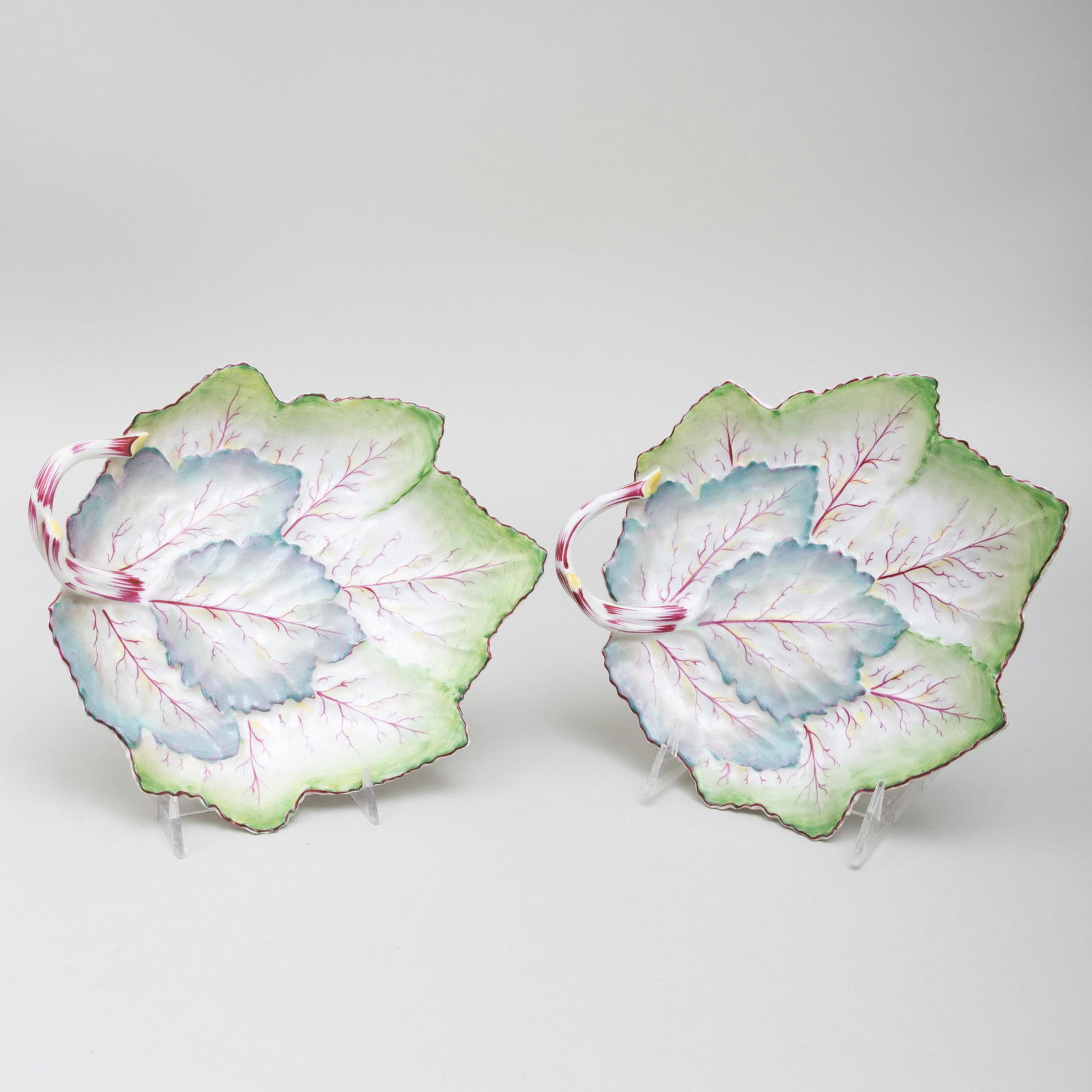 Pair of Chelsea-Derby Porcelain Leaf Dishes (1 of 4)
