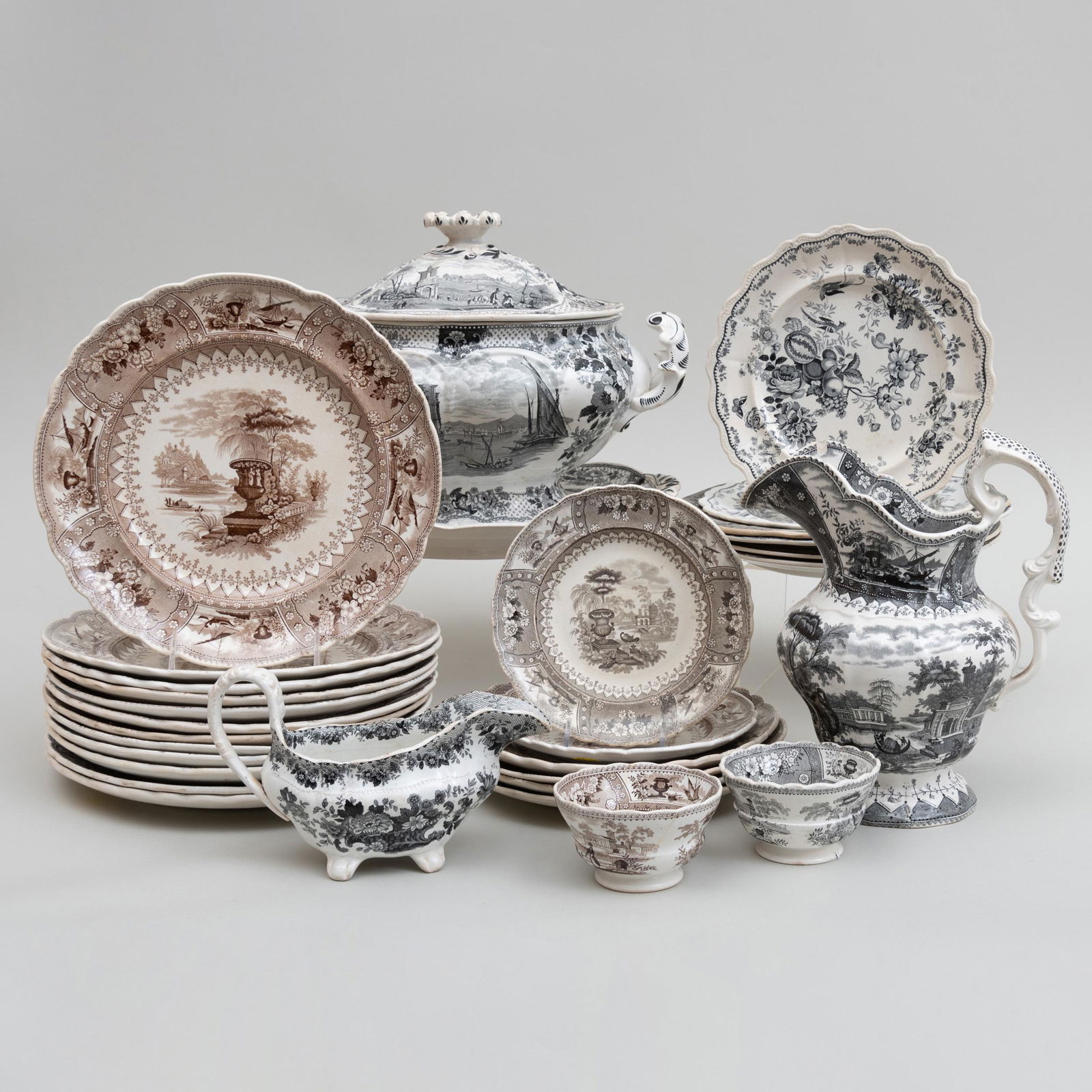 Assembled English Black and Sepia Transfer Printed Part (1 of 3)