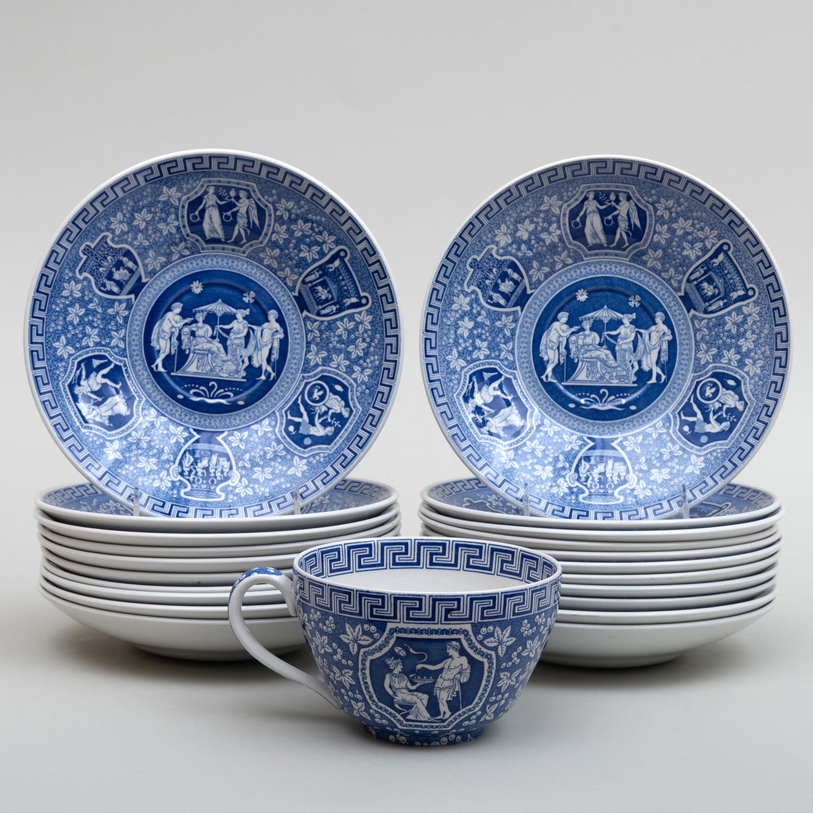 Set of Twenty Blue and White Transfer Printed Saucer (1 of 3)