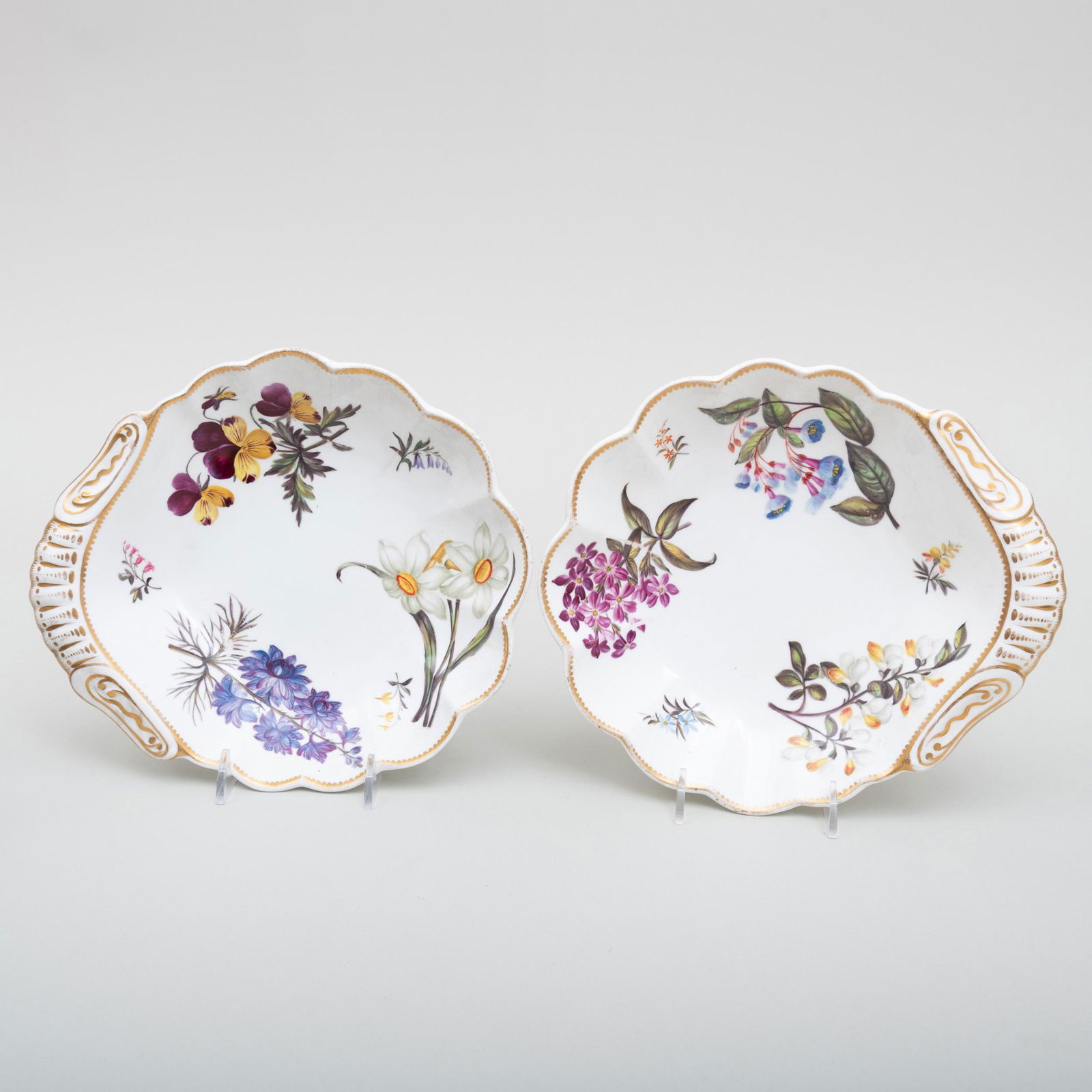 Pair of Spode Porcelain Botanical Shell Shaped Dishes (1 of 3)