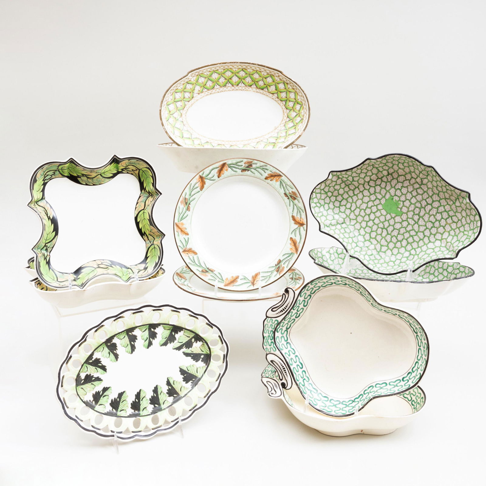 Group of English Green Ground Pearlware and Creamware (1 of 7)