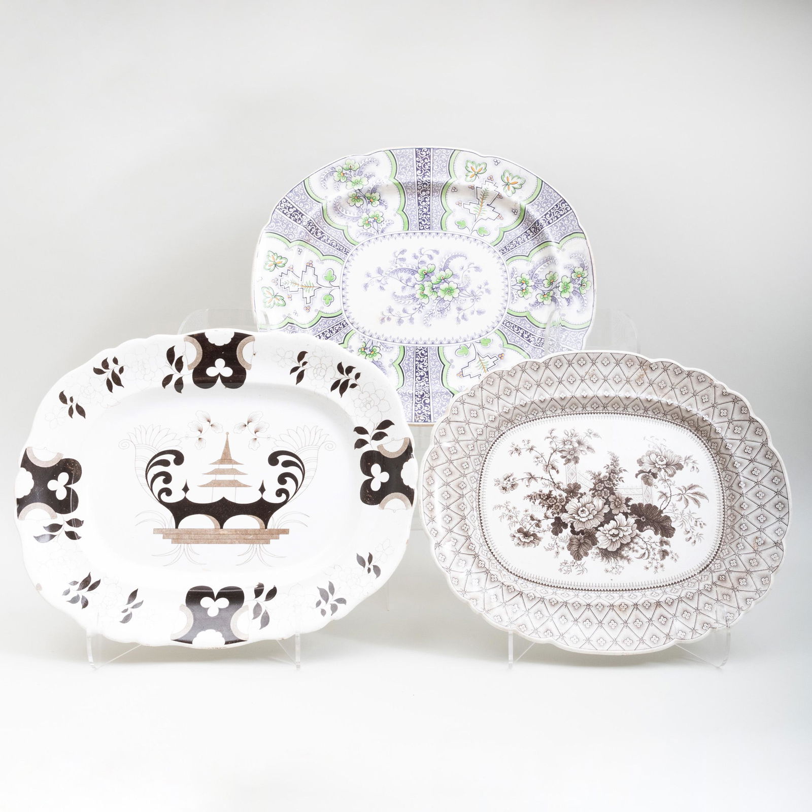 Group of Three Large Transfer Printed Meat Platters (1 of 6)