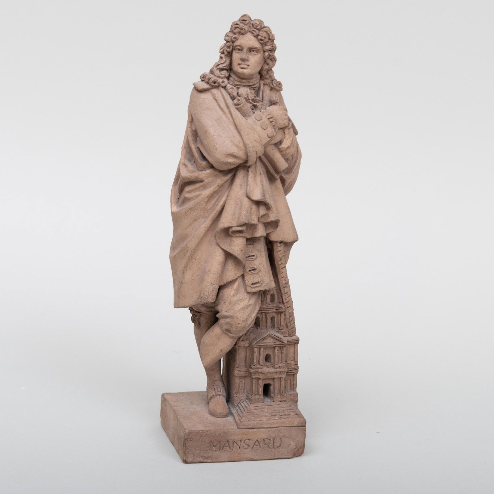 Jean Joseph Perraud (1819-1876): Mansard: Jean Joseph Perraud (1819-1876): Mansard Terracotta, 1854, signed 'Perraud' and dated lower right, inscribed 'Mansard' at bottom, on an ebony stand. 11 3/8 in. (height without stand). The Collection