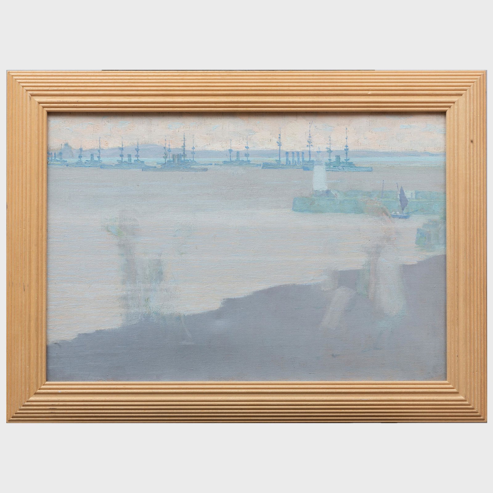 George Sherwood Hunter (1815-1919): Off Newlyn Harbour: George Sherwood Hunter (1815-1919): Off Newlyn Harbour Oil on canvas, unsigned, with the Studio Sale inkstamp on the stretcher. 12 x 18 in., 15 1/2 x 21 1 /2 in. (frame). The artist's studio; Sold Chr