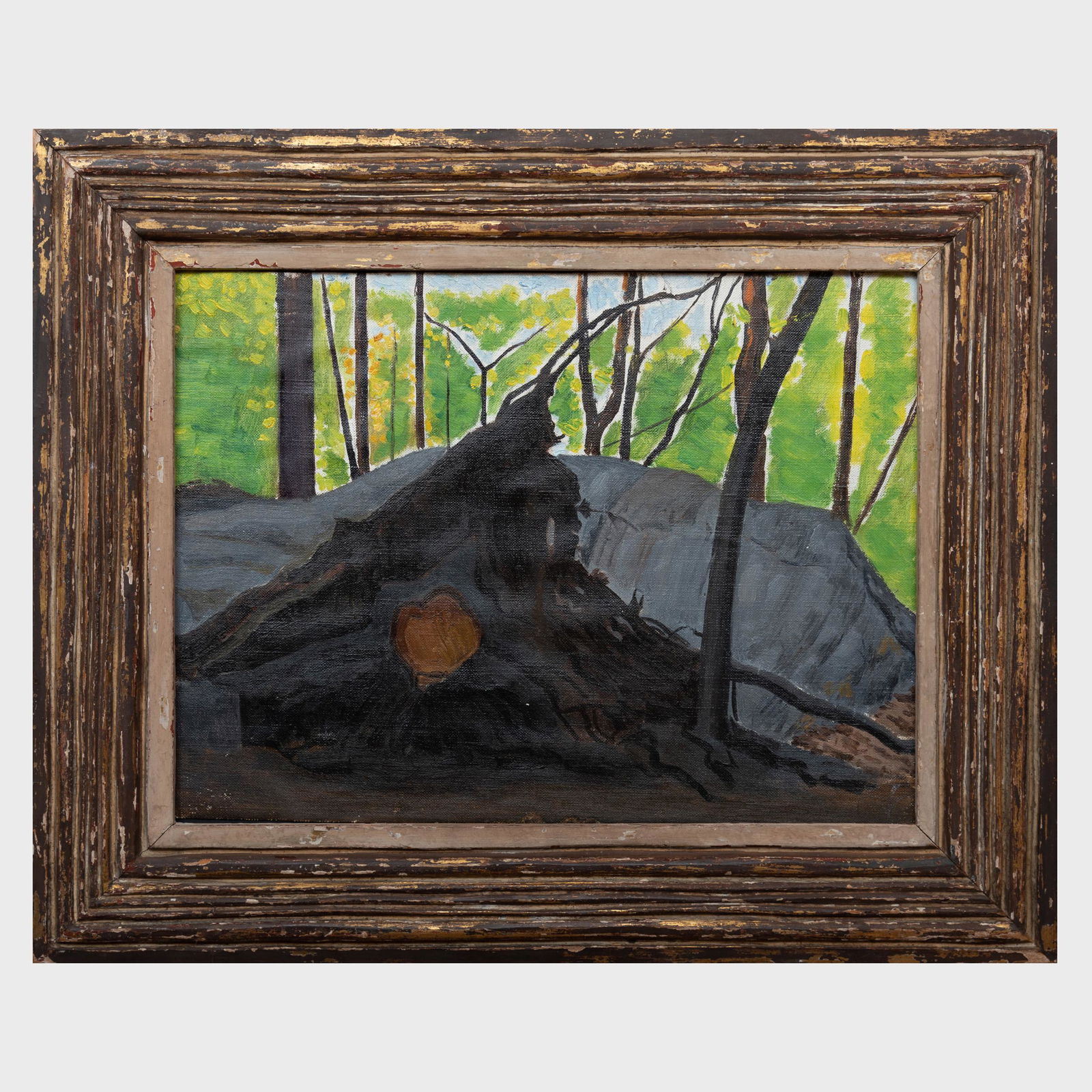 Joseph Stella (1877-1946): Tree, Trunk and Roots: Joseph Stella (1877-1946): Tree, Trunk and Roots Oil on canvas, unsigned, with label from ACA Galleries, NY. 12 x 16 in., 17 1/2 x 21 1/4 in. (frame). The Estate of the Artist; Rabin & Kreuger, NJ; So