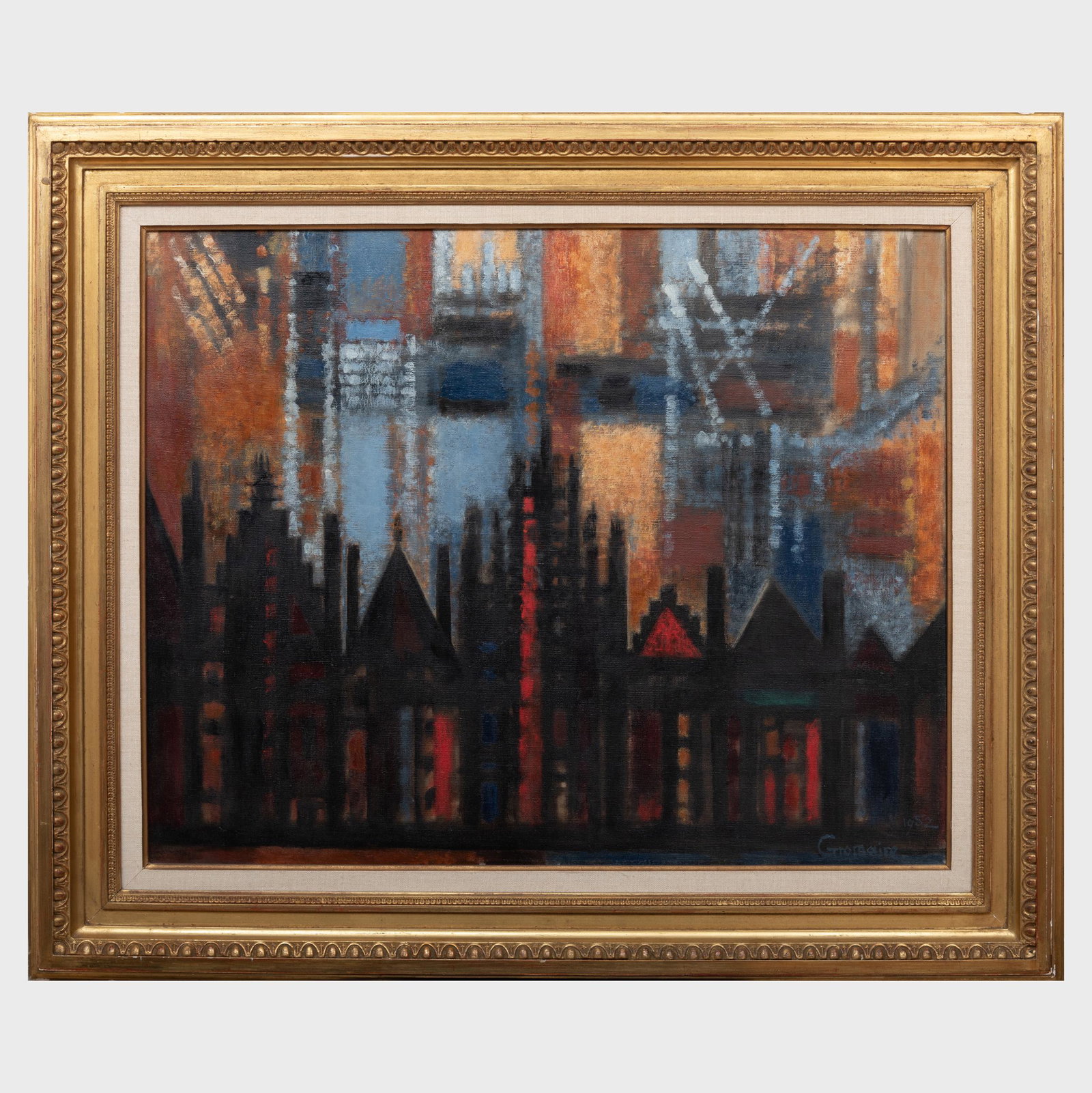 Marcel Gromaire (1892-1971): Soir sur une place: Marcel Gromaire (1892-1971): Soir sur une place Flamande Oil on canvas, 1952, signed 'Gromaire' and dated lower right, signed, titled, dated, inscribed 'hmb' and with the Lefebvre inkstamp on the reve