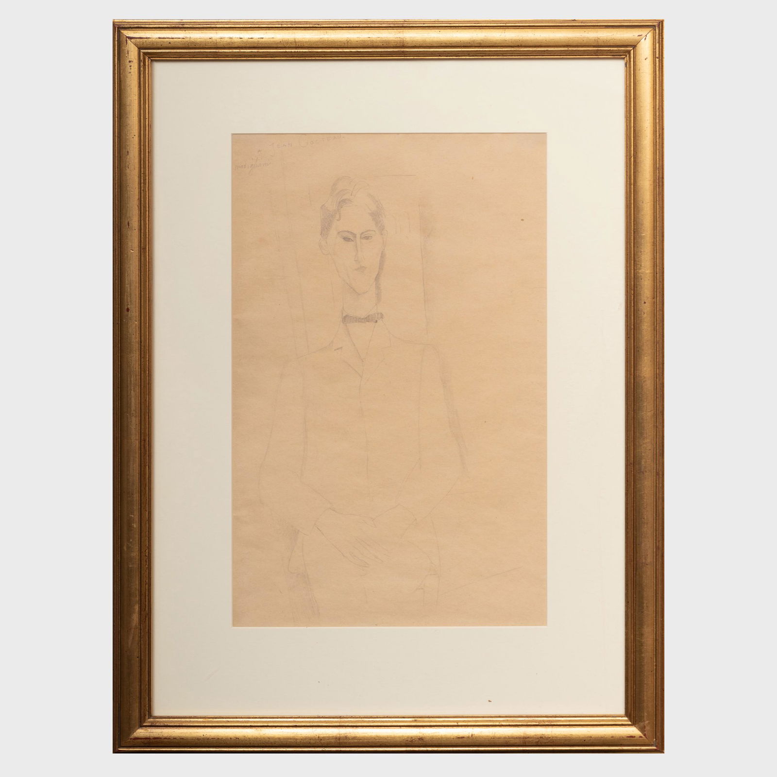 Attributed to Amedeo Modigliani (1884-1920): Portrait: Attributed to Amedeo Modigliani (1884-1920): Portrait of Jean Cocteau Pencil on buff paper, c. 1916-17, signed 'Modigiani' and inscribed 'A Jean Cocteau' upper left, with labels from Cleveland Museum