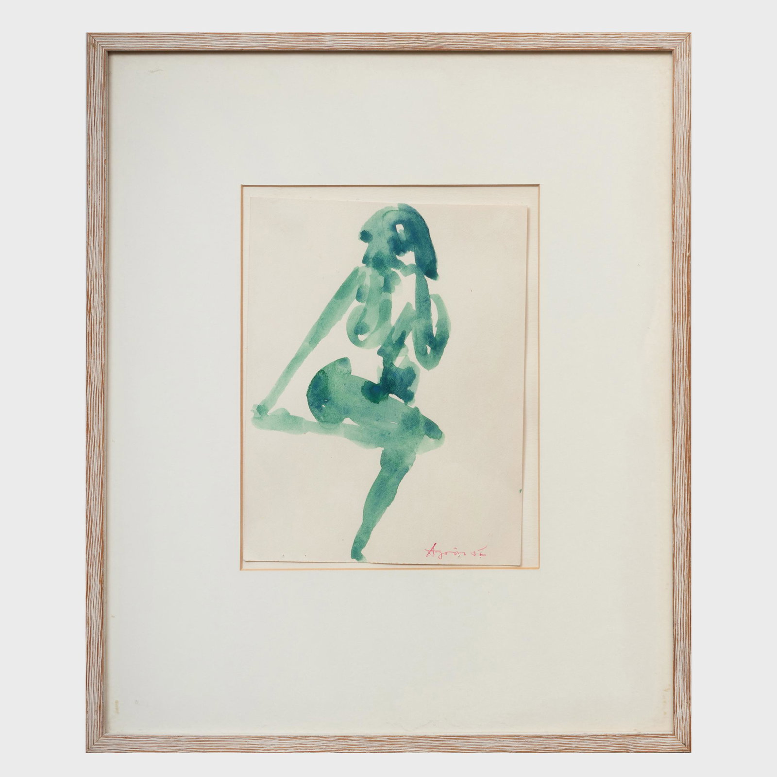 Peter Agostini (1919-1993): Seated Figure: Peter Agostini (1919-1993): Seated Figure Watercolor on paper, 1956, signed 'Agostini' and dated lower right, with label from Stephen Radich Gallery, NY. 7 7/8 x 6 in. (sheet), 15 3/4 x 13 1/4 in. (fr
