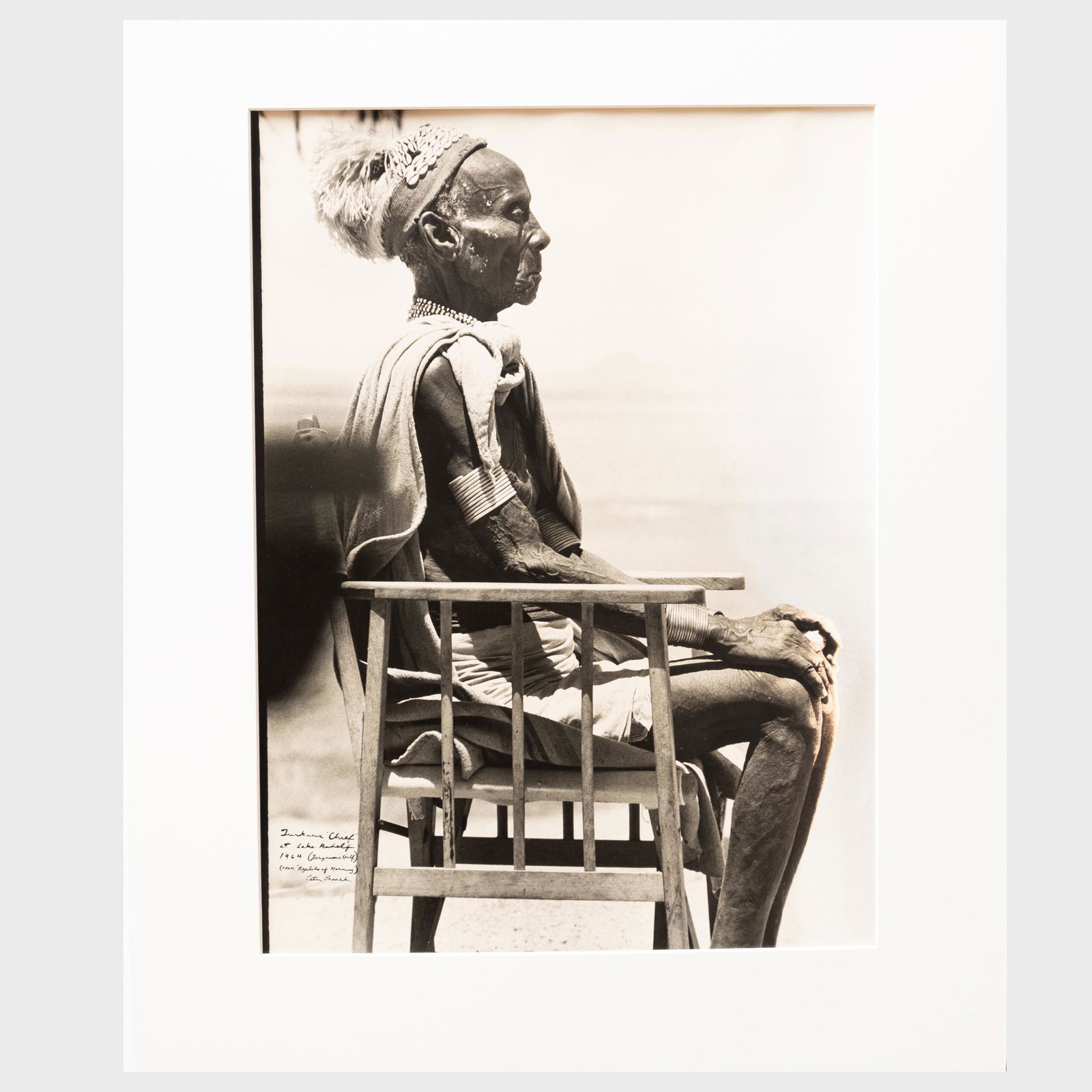 Peter Beard (1938-2020): Turkana Chief at Lake Rudolf,: Peter Beard (1938-2020): Turkana Chief at Lake Rudolf, Ferguson’s Gulf from Eyelids of Morning Gelatin silver print, 1964, signed, titled and dated lower left. 20 x 15 in. (sheet), unframed.