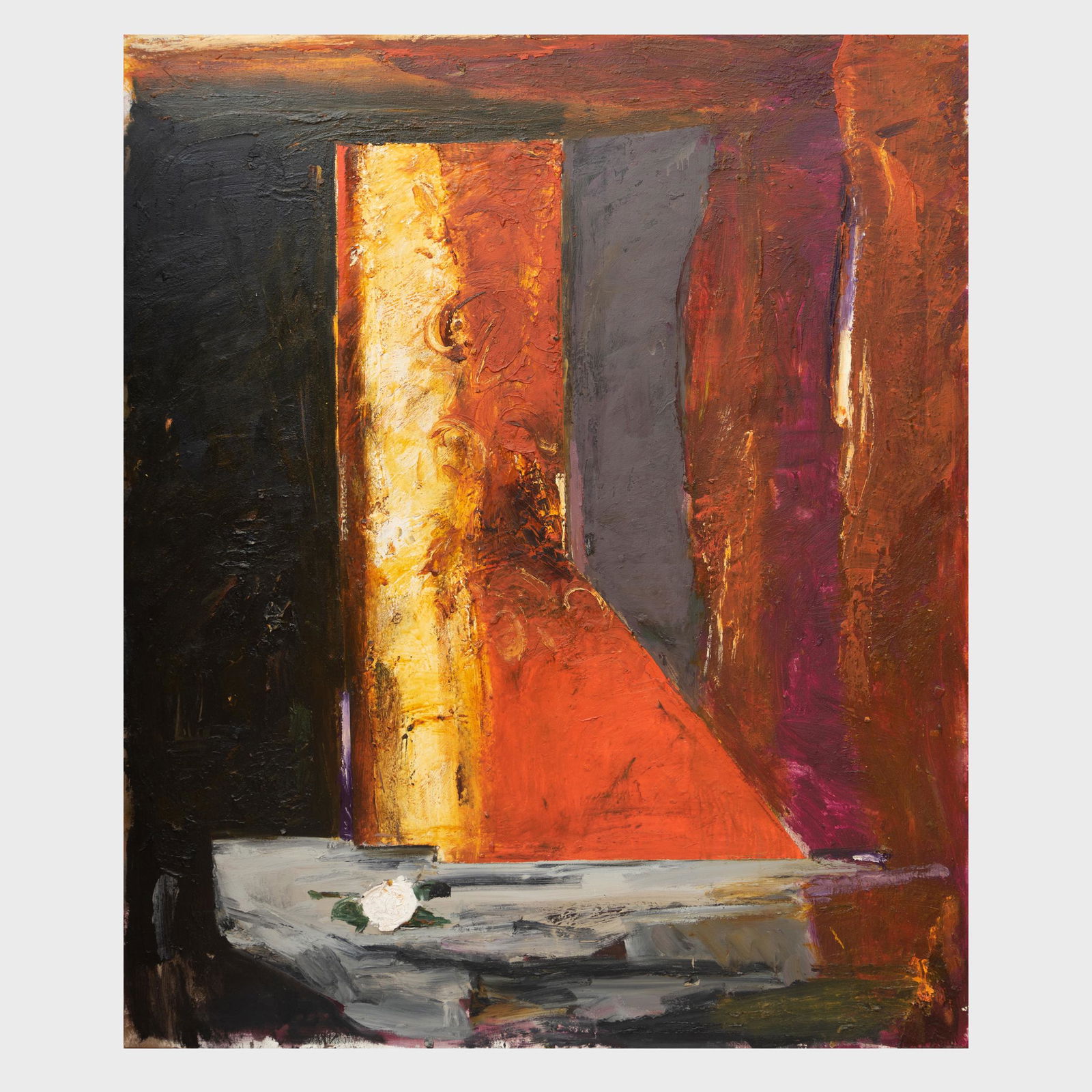 John Walker (b. 1939): Camelia & John: John Walker (b. 1939): Camelia & John Oil and encaustic on canvas, 1986, signed 'John G. Walker', titled and dated on the reverse. 84 x 66 in., unframed.