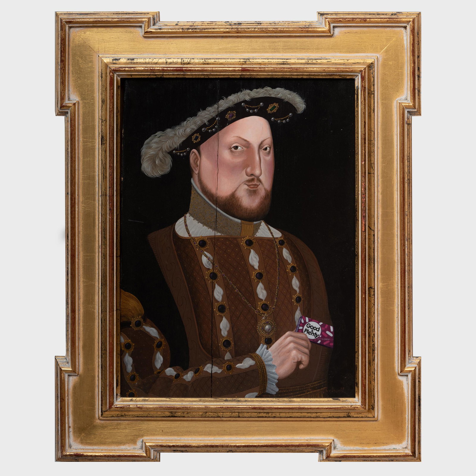 Barry Rockwell: King Henry VIII, from The Candy: Barry Rockwell: King Henry VIII, from The Candy Couple--Henry and Anne Acrylic on wood, 1997, signed 'Barry Rockwell' lower right, with label from Nancy Poole's Studio, Toronto. 16 1/2 x 12 1/2 in., 2