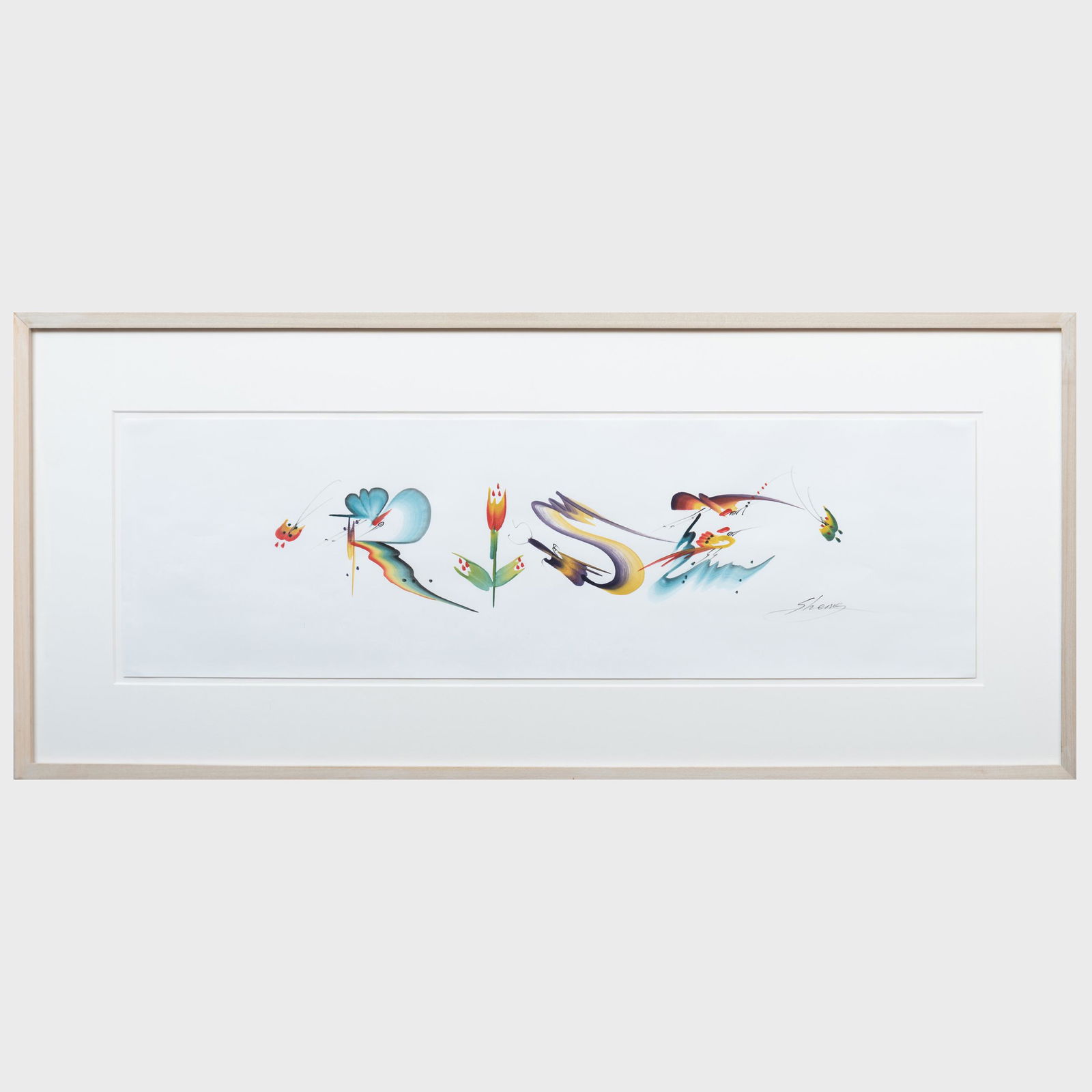 Paul Pfeiffer (b. 1966): Rise: Paul Pfeiffer (b. 1966): Rise Ink on paper, 2000, signed 'Sheng' lower right, with label from Matthew Marks Gallery, NY. 9 x 30 in. (sheet), 16 1/2 x 37 1/2 in. (frame). Exhibited: Foundation for Cont