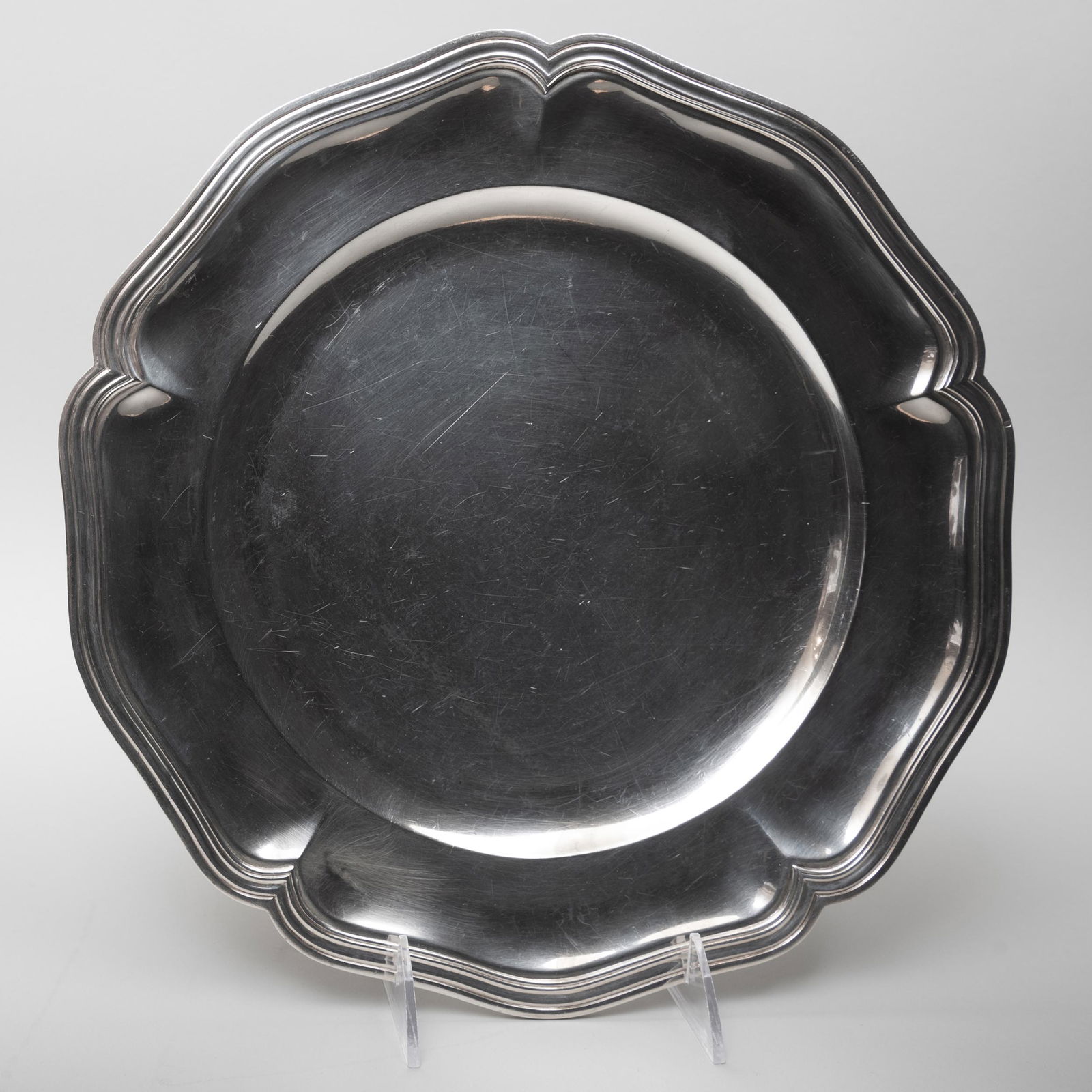 French Silver Meat Platter: French Silver Meat Platter Marked '.950', maker's mark probably for Alphonse Debain. 12 1/2 in. diam., 24 oz. approx. weight. Property from the Collection of Ezra & Cecile Zilkha