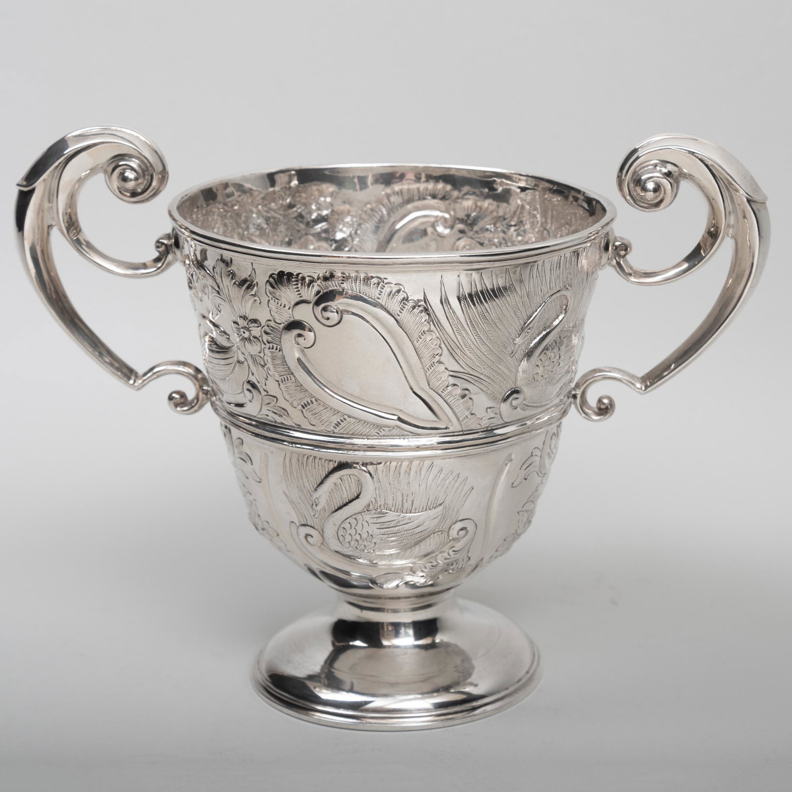 Edward VII Silver Twin-Handled Cup: Edward VII Silver Twin-Handled Cup Mark of George Nathan & Ridley Hayes, Chester, 1903. 11 in. wide (over handles), 20 oz. approx. weight.