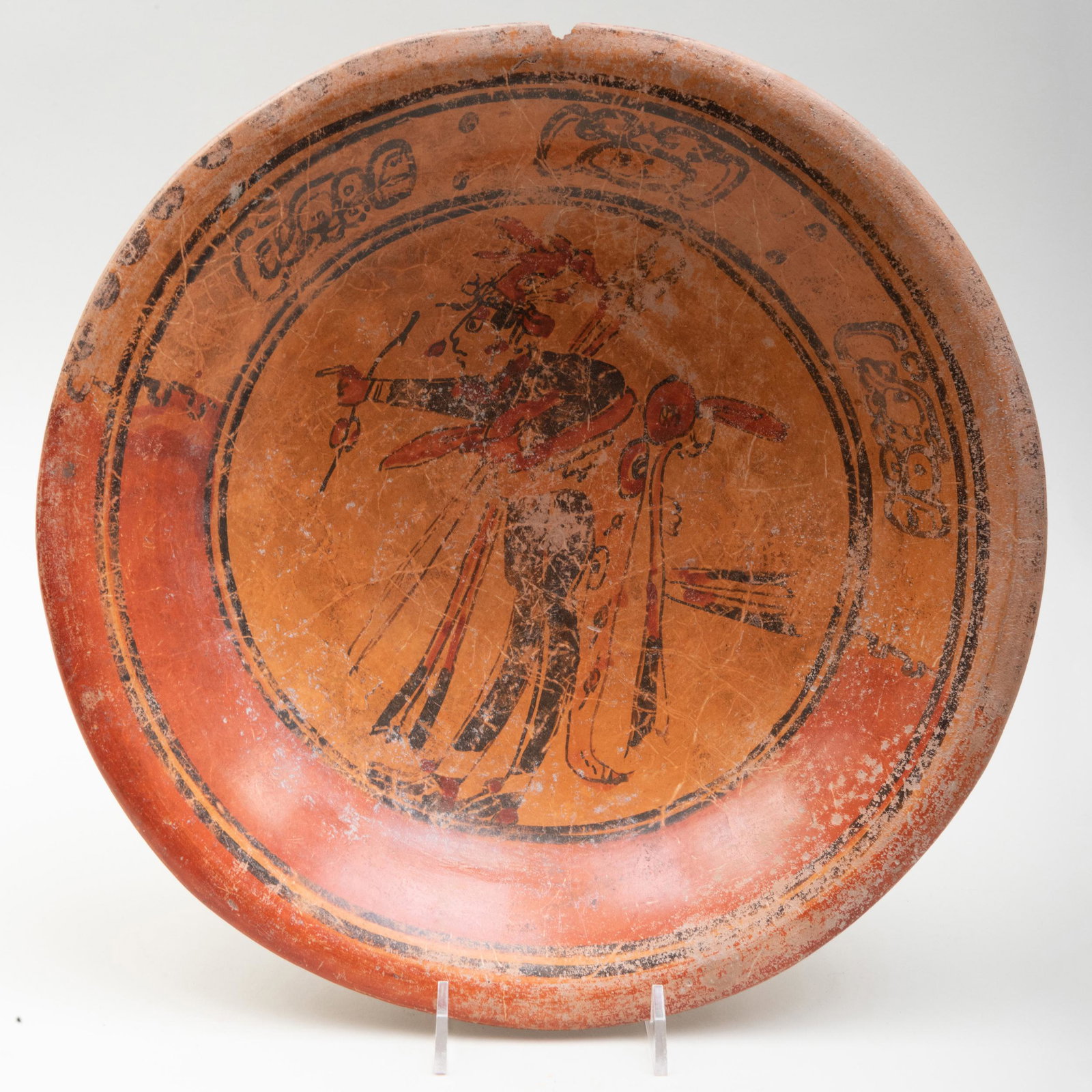 Mayan Polychrome Pottery Tripod Plate: Mayan Polychrome Pottery Tripod Plate 2 3/4 x 12 1/4 in. diam. Property From the Estate of Thomas A. Cox Sold Doyle, NY, October 13, 1998, Lot 94.