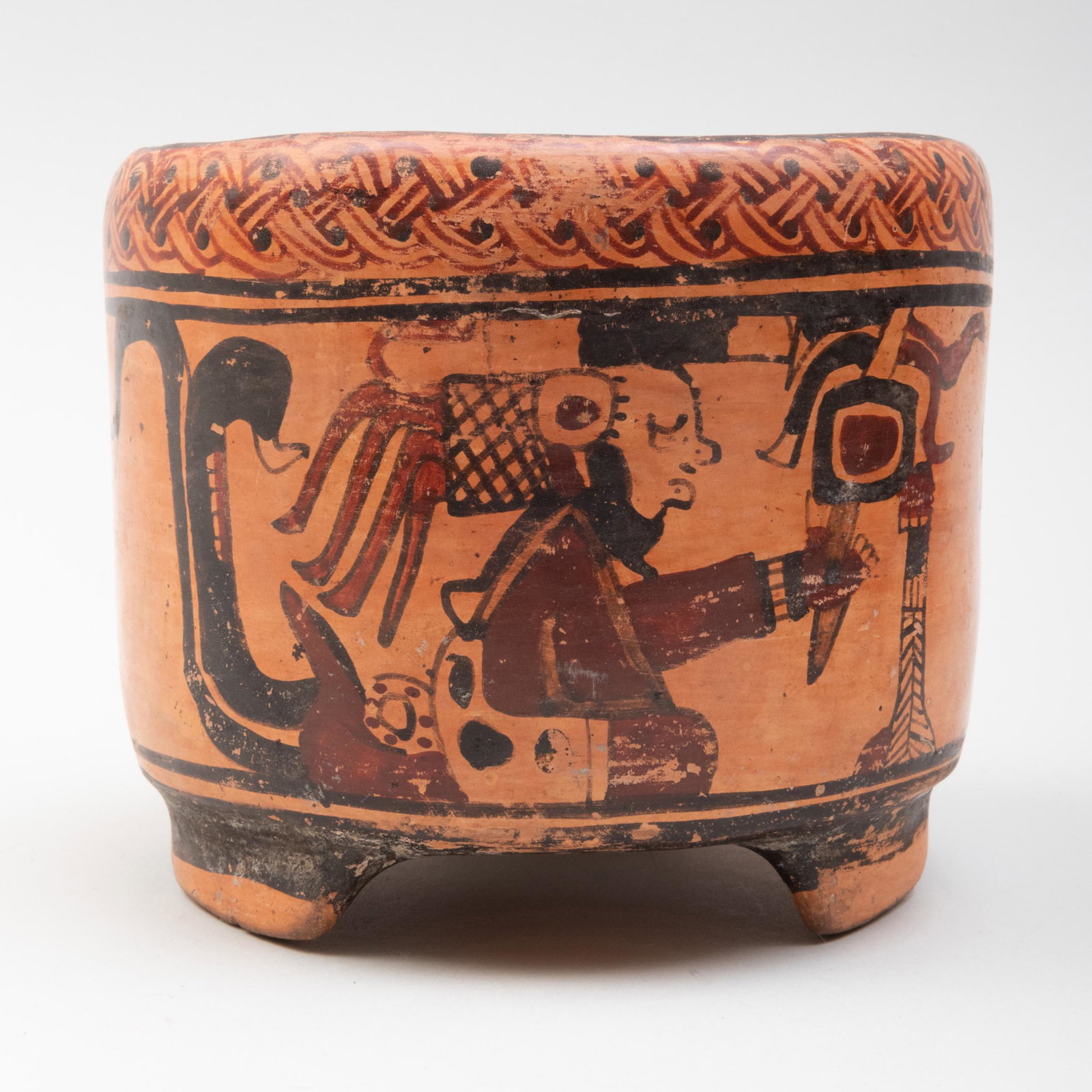 Mayan Polychrome Pottery Tripod Vessel: Mayan Polychrome Pottery Tripod Vessel 4 5/8 x 5 5/8 in. diam. Property From the Estate of Thomas A. Cox Sold Doyle, NY, October 13, 1998, Lot 97.