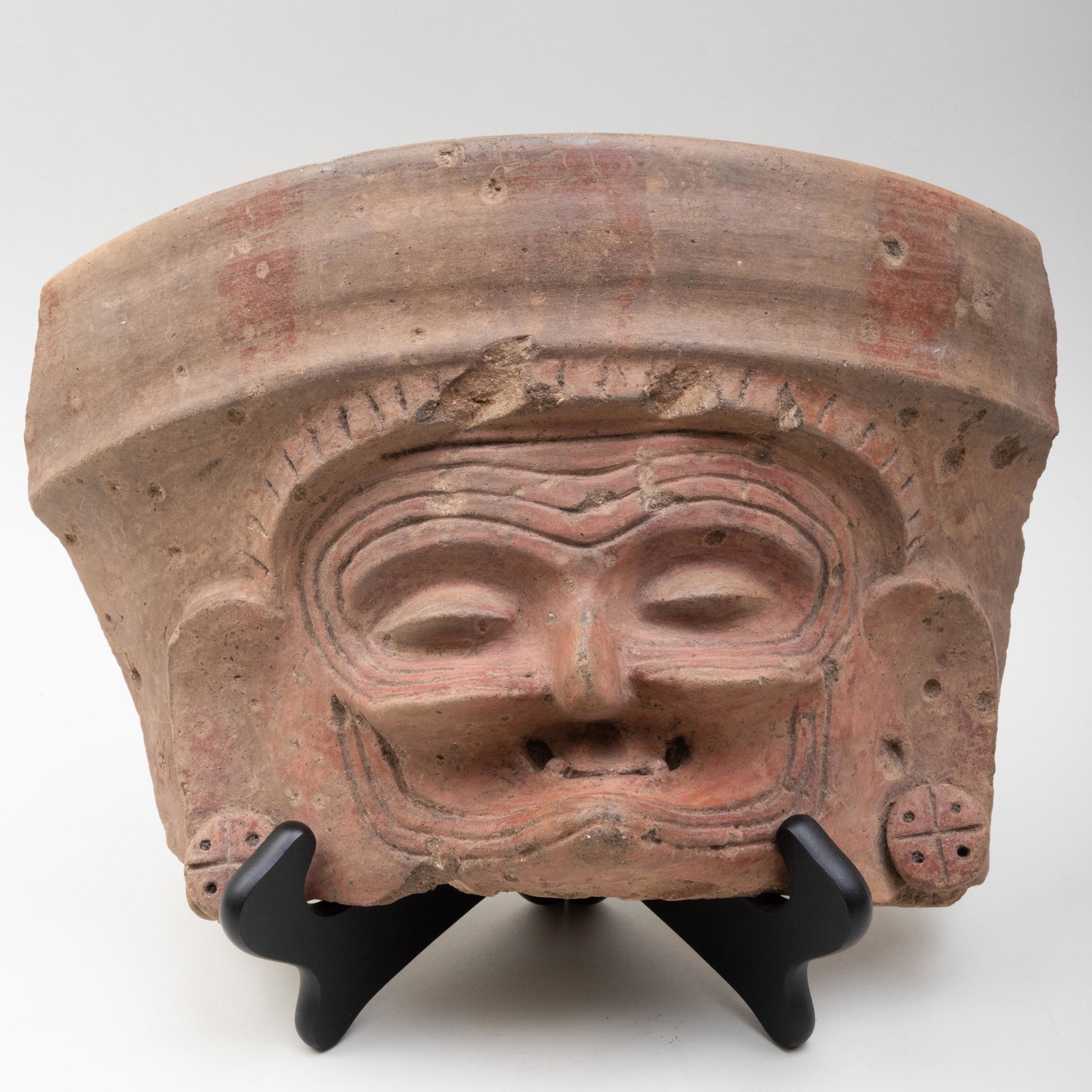 Mayan Terracotta Incensatio Vessel Fragment: Mayan Terracotta Incensatio Vessel Fragment 8 1/2 x 13 x 5 3/4 in. Property From the Estate of Thomas A. Cox Sold Doyle, NY, October 13, 1998, Lot 91.