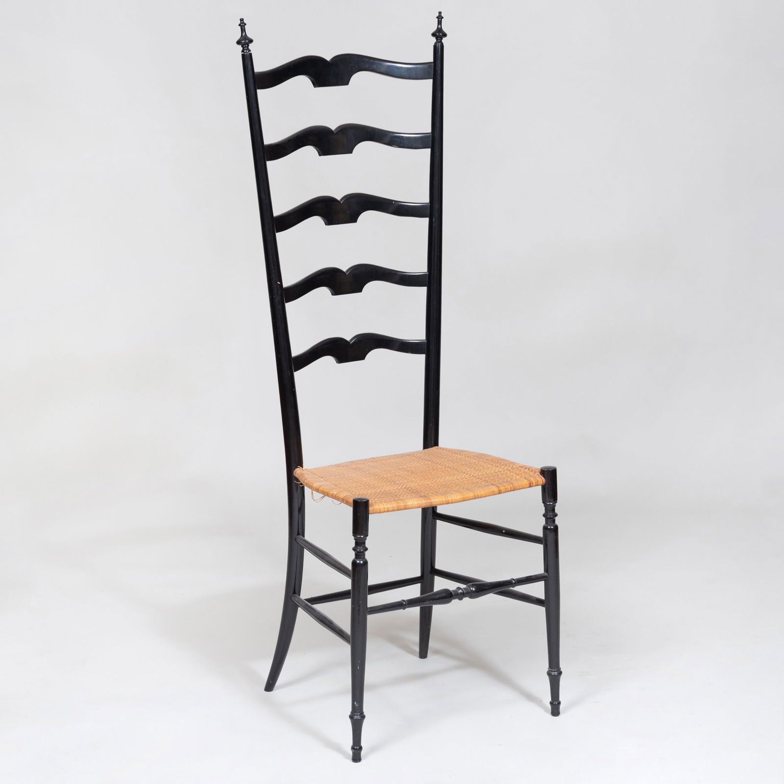 Gio Ponti for Chiavari Ebonized and Caned Tall Back: Gio Ponti for Chiavari Ebonized and Caned Tall Back Side Chair 48 1/2 x 16 x 16 1/2 in.