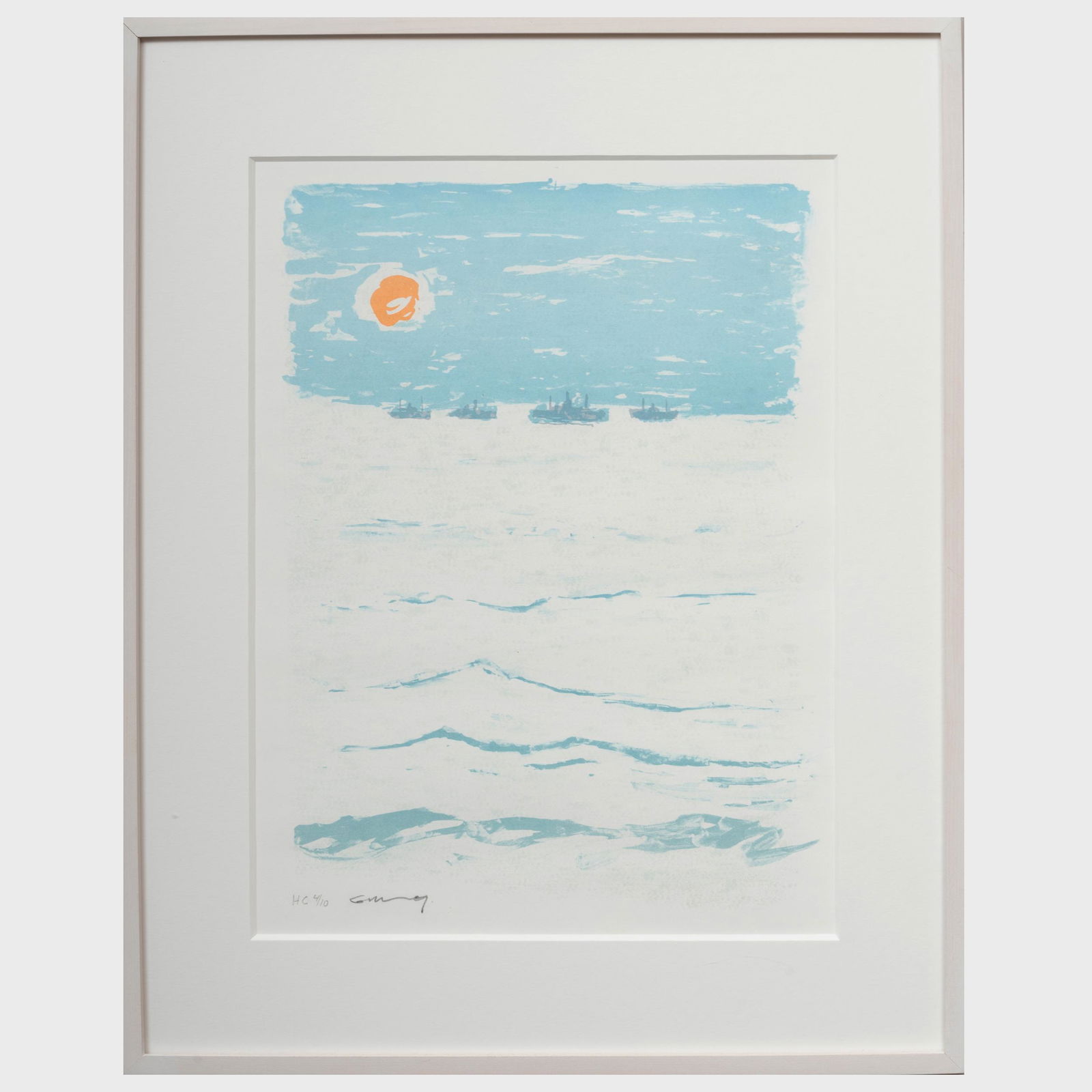 20th Century School: Seascape: 20th Century School: Seascape Lithograph in colors on wove paper, indistinctly signed in pencil and numbered HC 4/10. 18 x 13 1/2 in. (sight), 25 x 20 in. (frame).