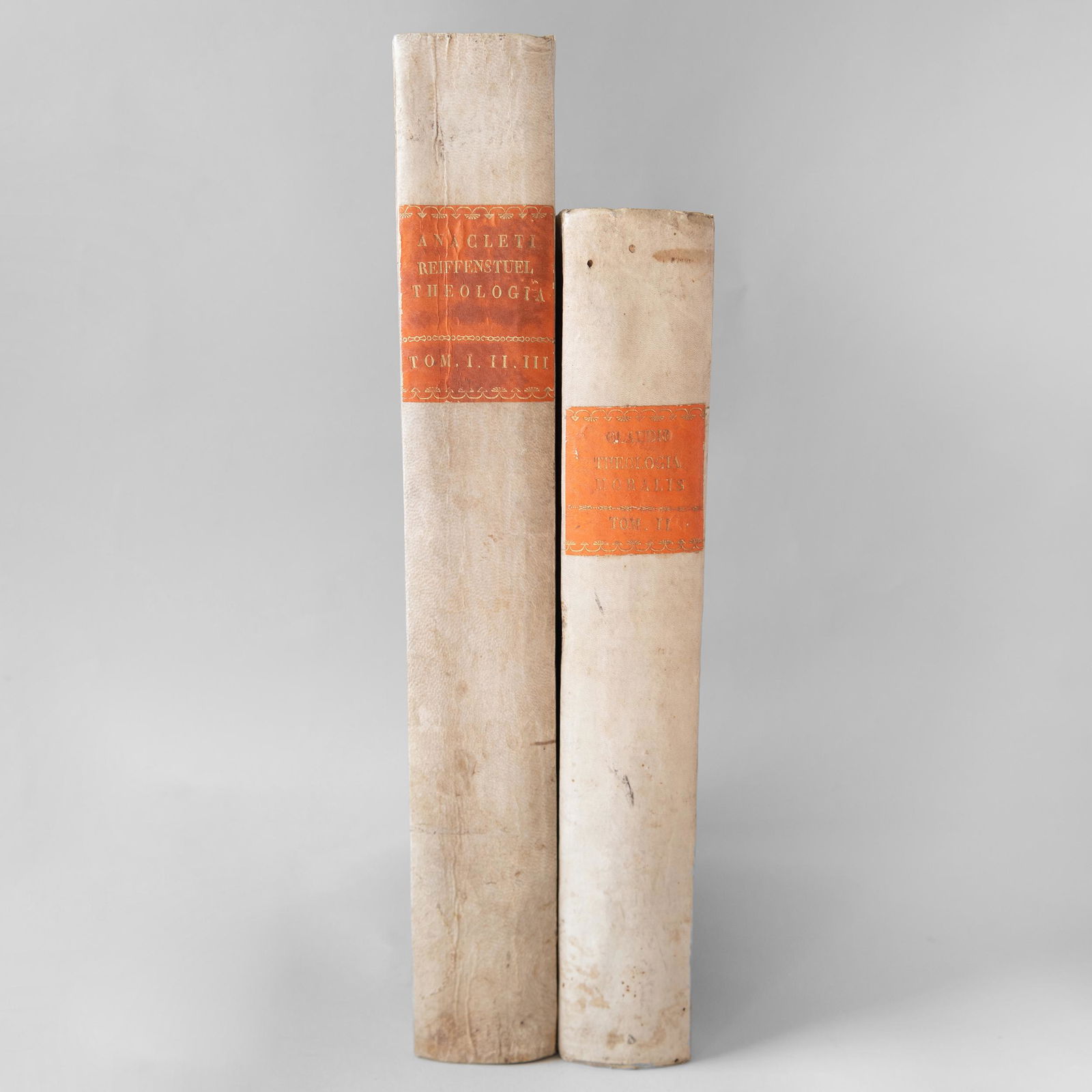 REIFFENSTUEL, Anacleti:Theologia Moralis; and: REIFFENSTUEL, Anacleti:Theologia Moralis; and BUSENBAUM, Herm. and LACROIX, Claudio: Theologica Moralis Two volumes, 1728 and 1734 respectively. Both with marble paper boards and vellum spines.