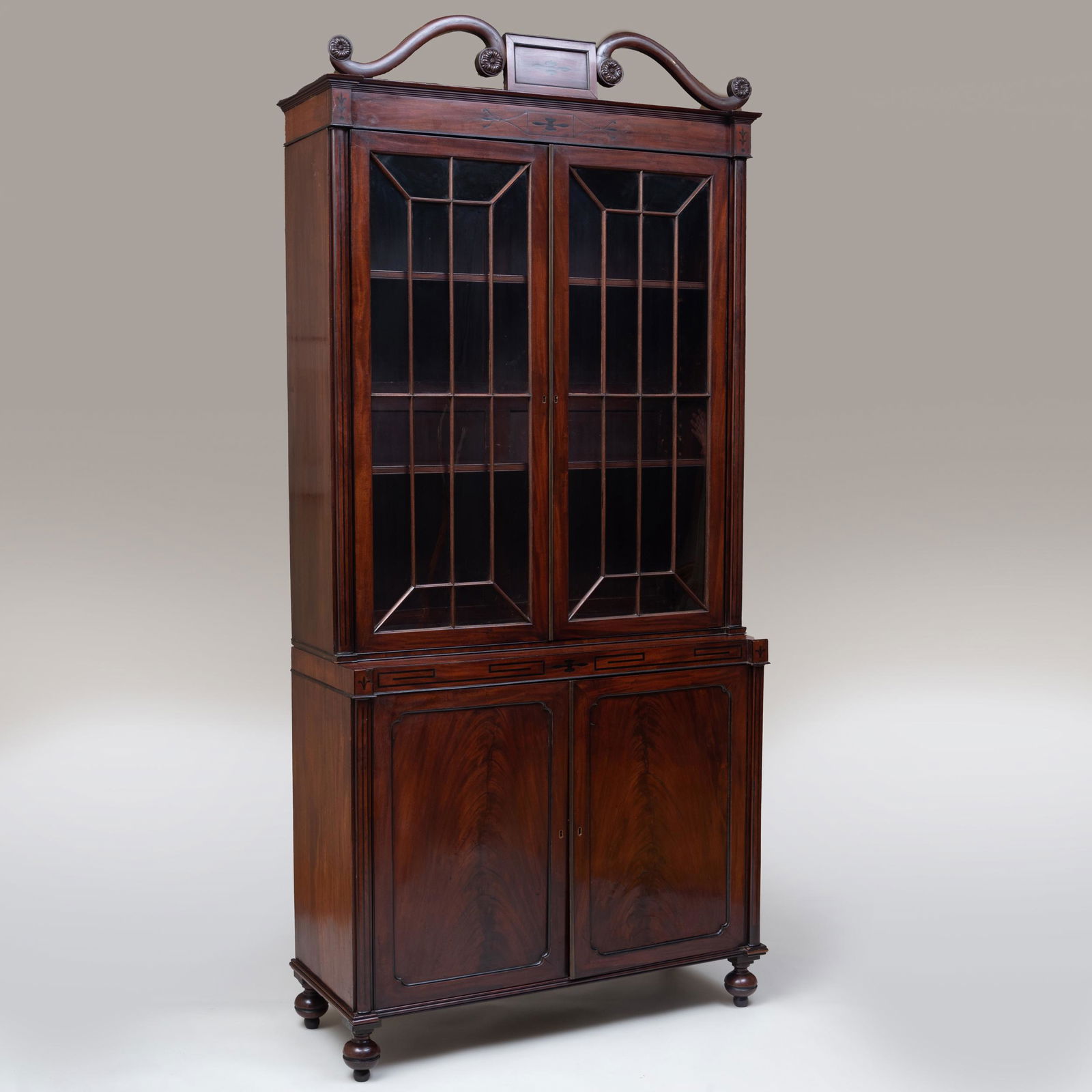 Regency Mahogany and Ebony Inlaid Bookcase Cabinet (1 of 11)