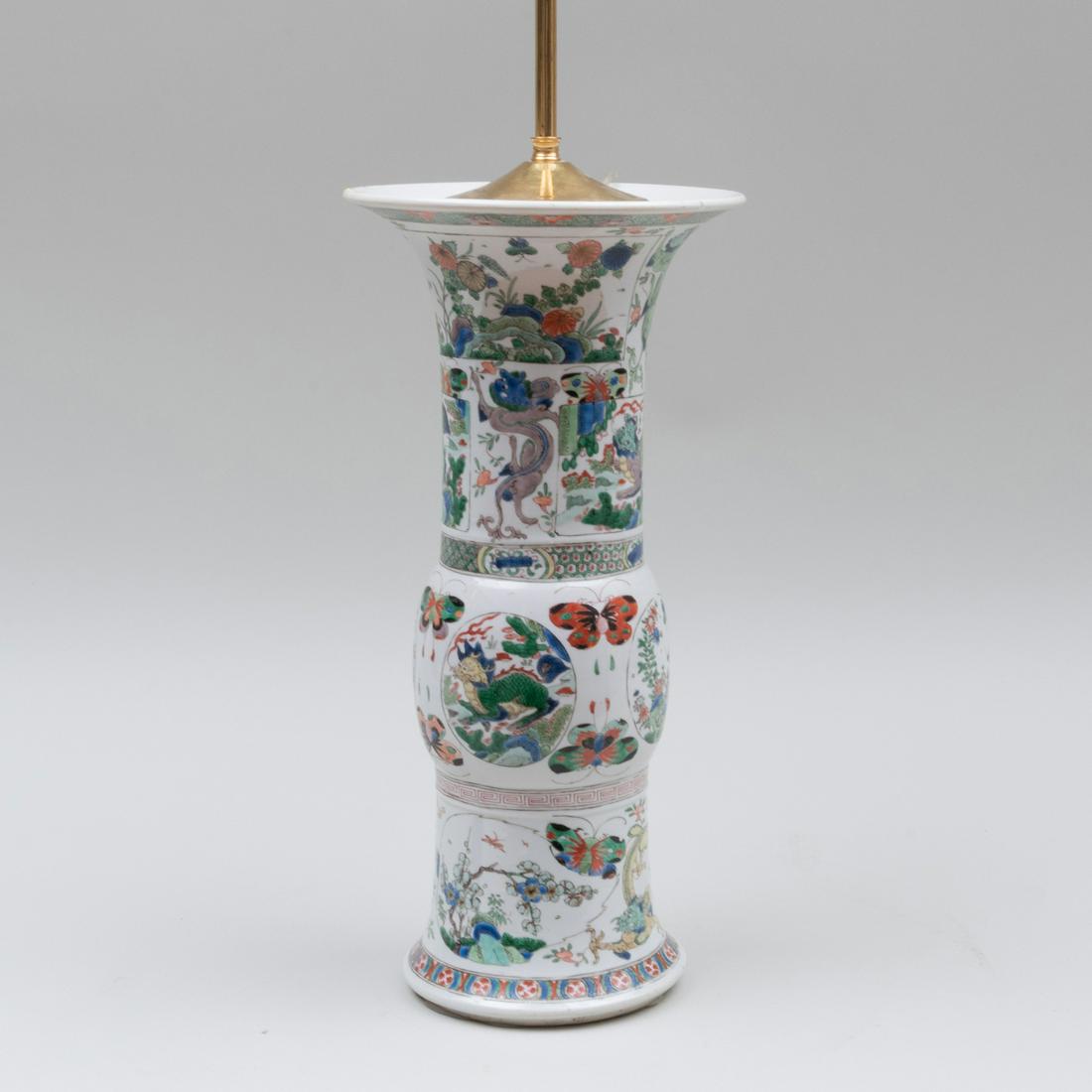 Chinese Famille Verte Porcelain Gu Form Vase Mounted as (1 of 7)