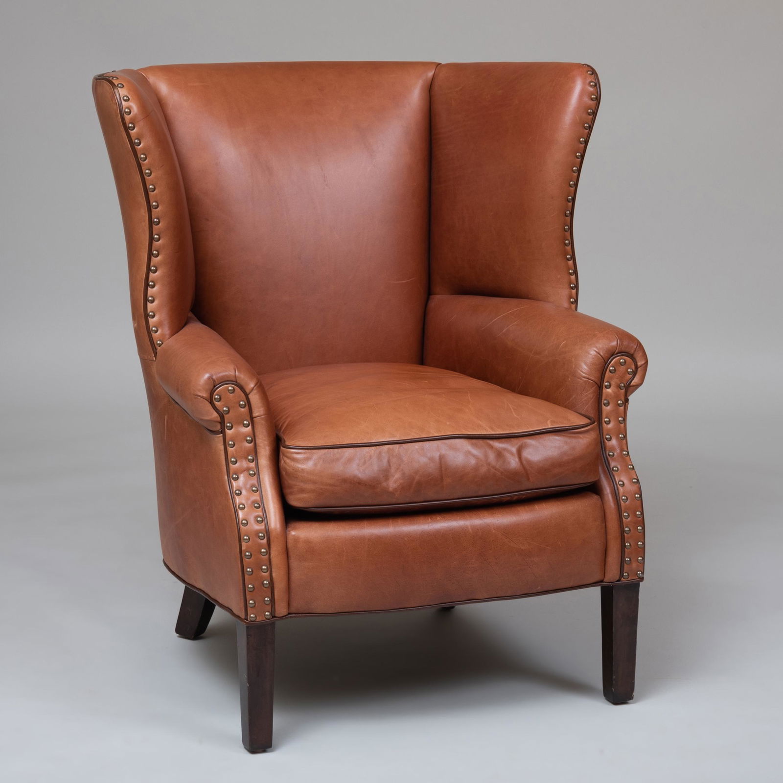 Cisco Brothers Brass-Studded Leather Wing Chair, of (1 of 8)