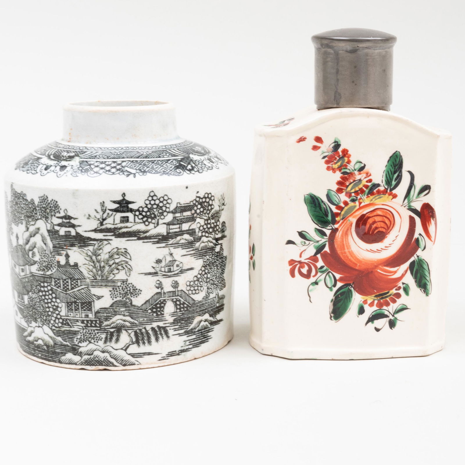 English Pearlware Transfer Printed Tea Caddy and an (1 of 8)