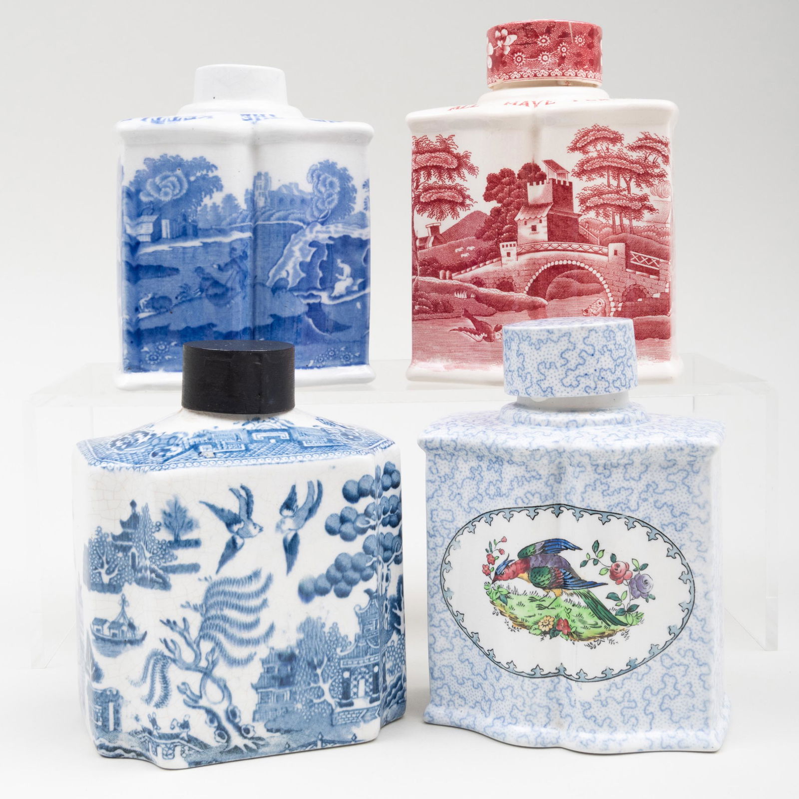 Group of Four English Transfer Printed Tea Caddies (1 of 10)