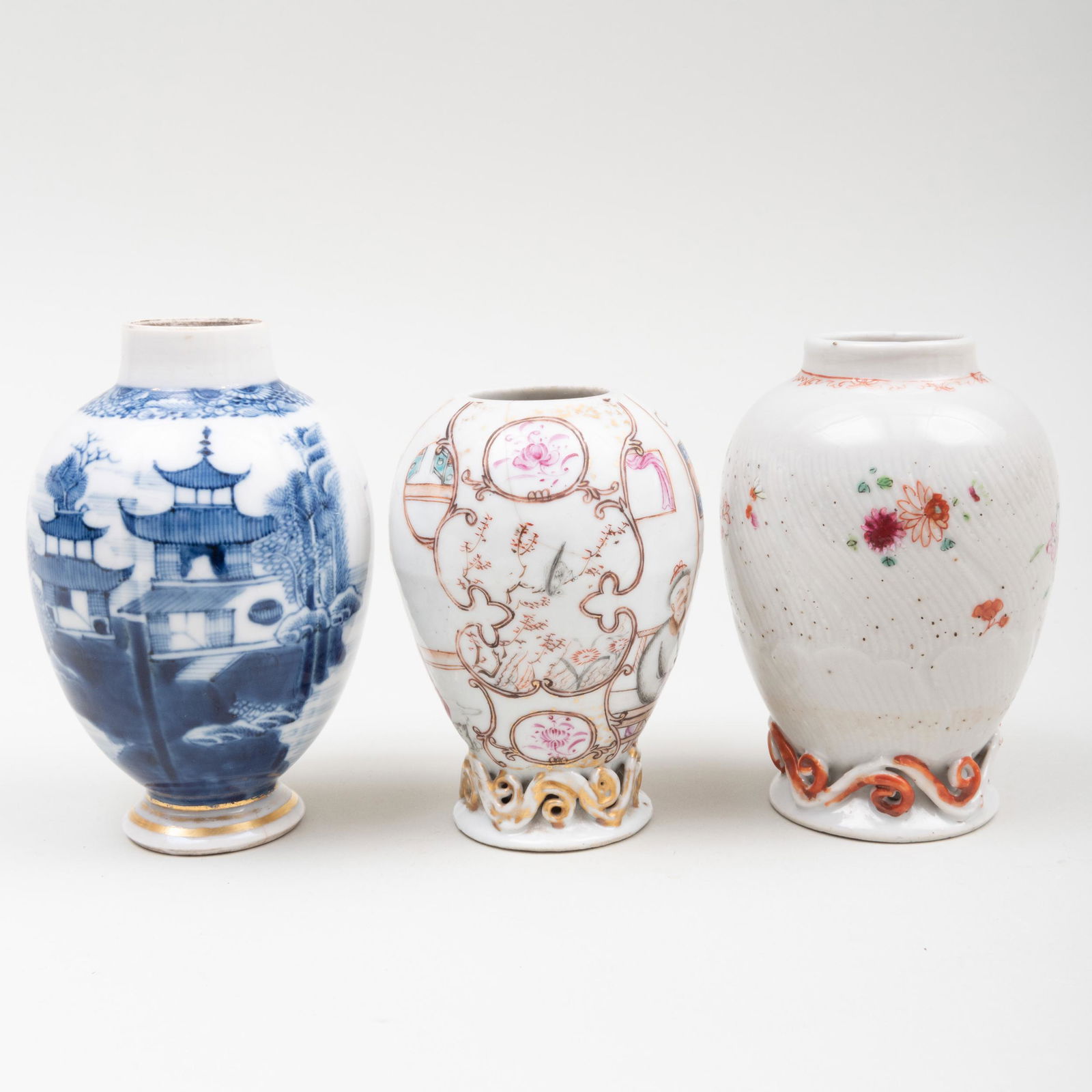 Three Chinese Export Porcelain Ovoid Tea Caddies (1 of 6)