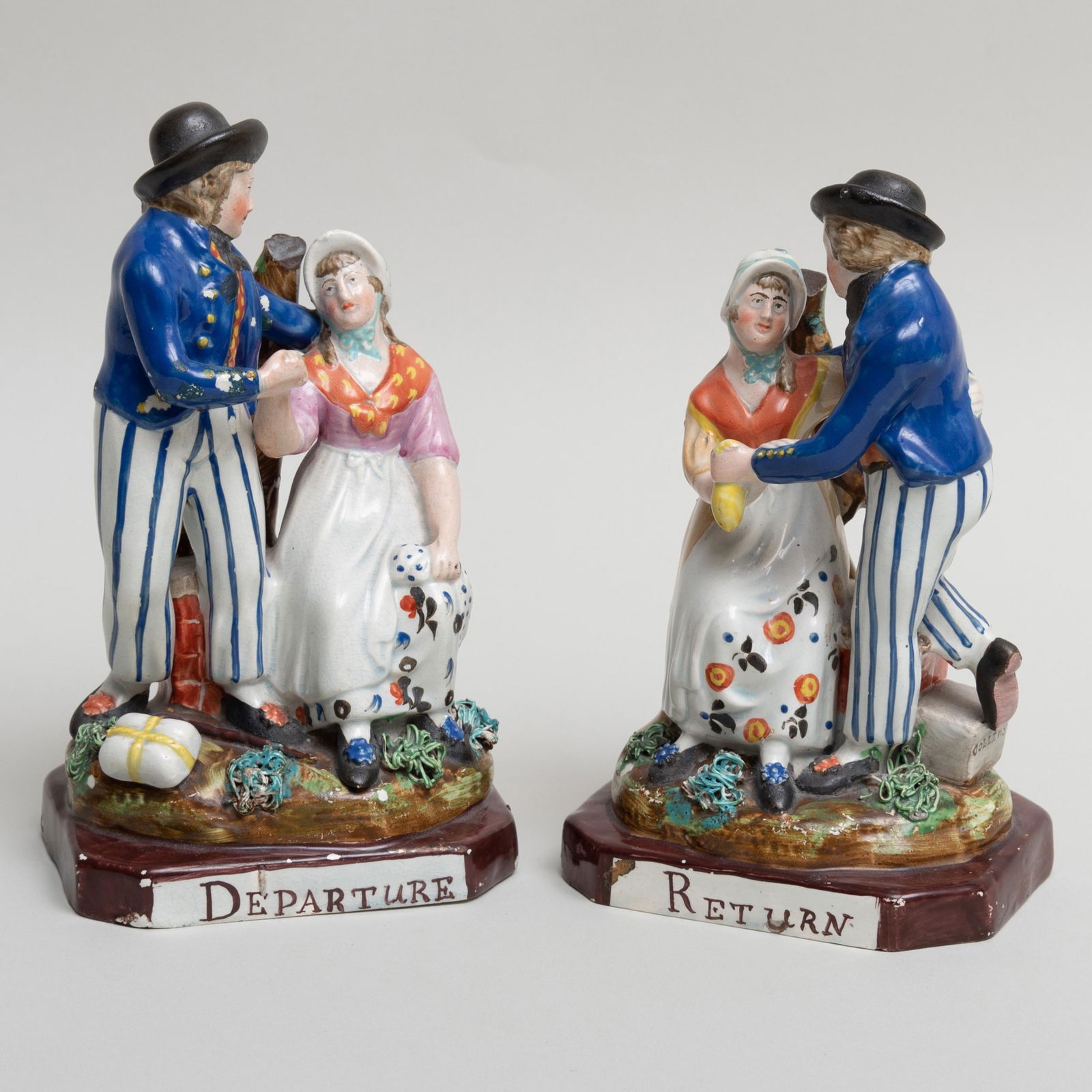 Pair of Staffordshire Pearlware Figures 'Departure' and (1 of 6)